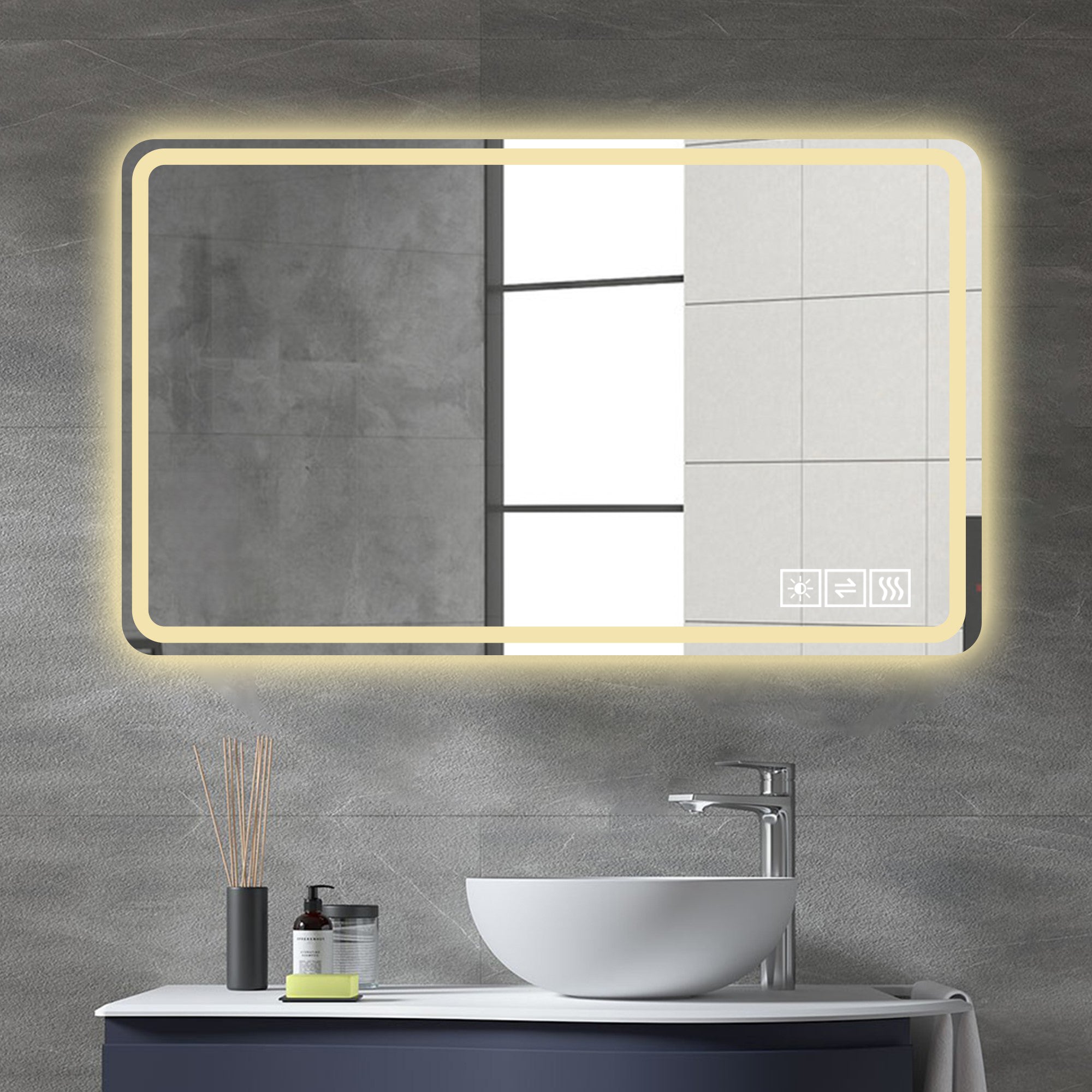 40*24 Inch LED Bathroom Mirror Vanity Mirrors with Front Lights Wall Mounted Anti-Fog Frameless Make Up Mirror with Light 5 mm Copper-Free Silver Mirror Horizontal or Vertical