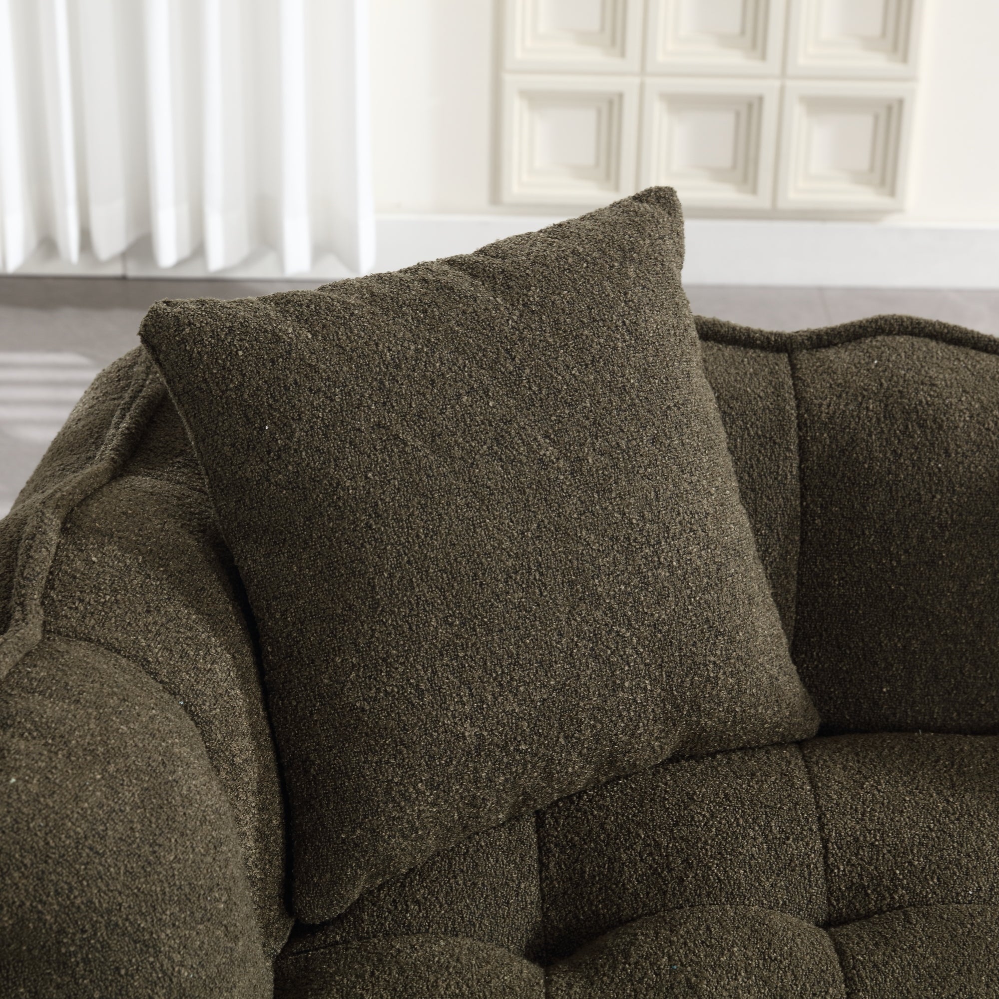 Cozy Beanbag Chair with High Resilience Foam Core for Two - Olive Green Chenille, 66x35x25 inches