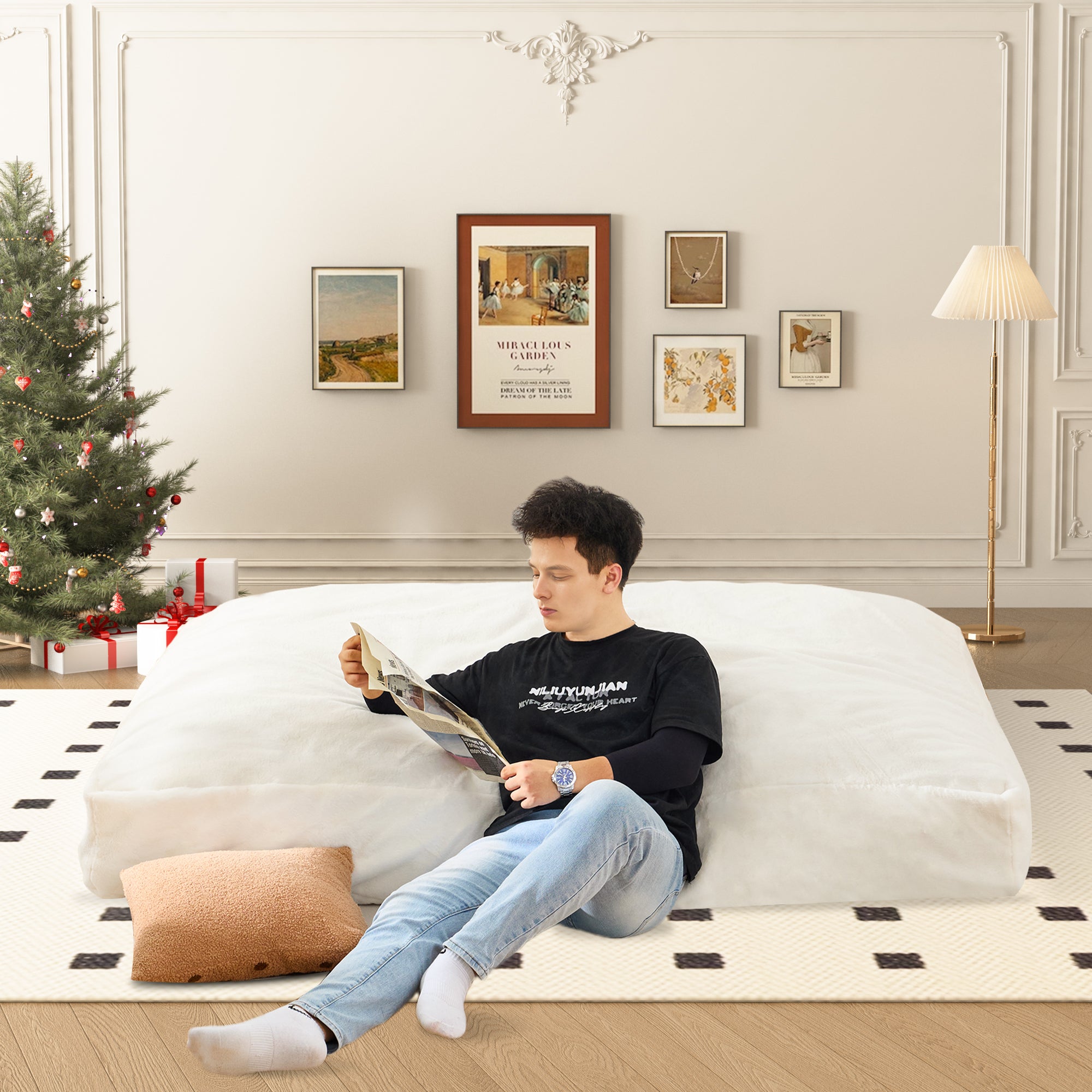 Giant Bean Bag Chair Bed for Adults, Convertible Beanbag Folds from Lazy Chair to Floor Mattress Bed, Large Floor Sofa Couch, Big Sofa Bed, High-Density Foam Filling, Machine Washable