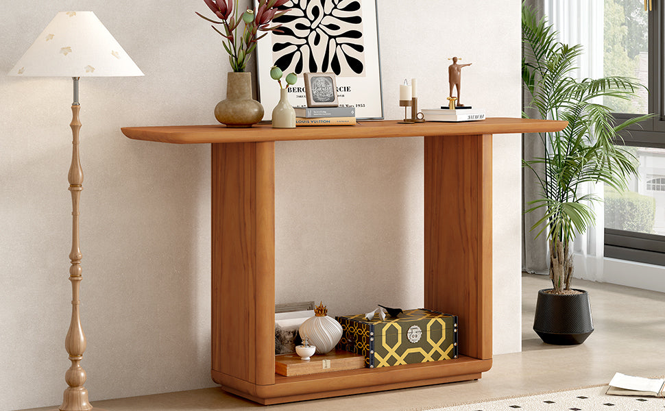 Mirod Elegant Minimalist Console Table with Curved Corners,Natural Wood Veneer,U-Base Design for Easy Placement ,Perfect for Displaying Your Treasures,Simple Assembly
