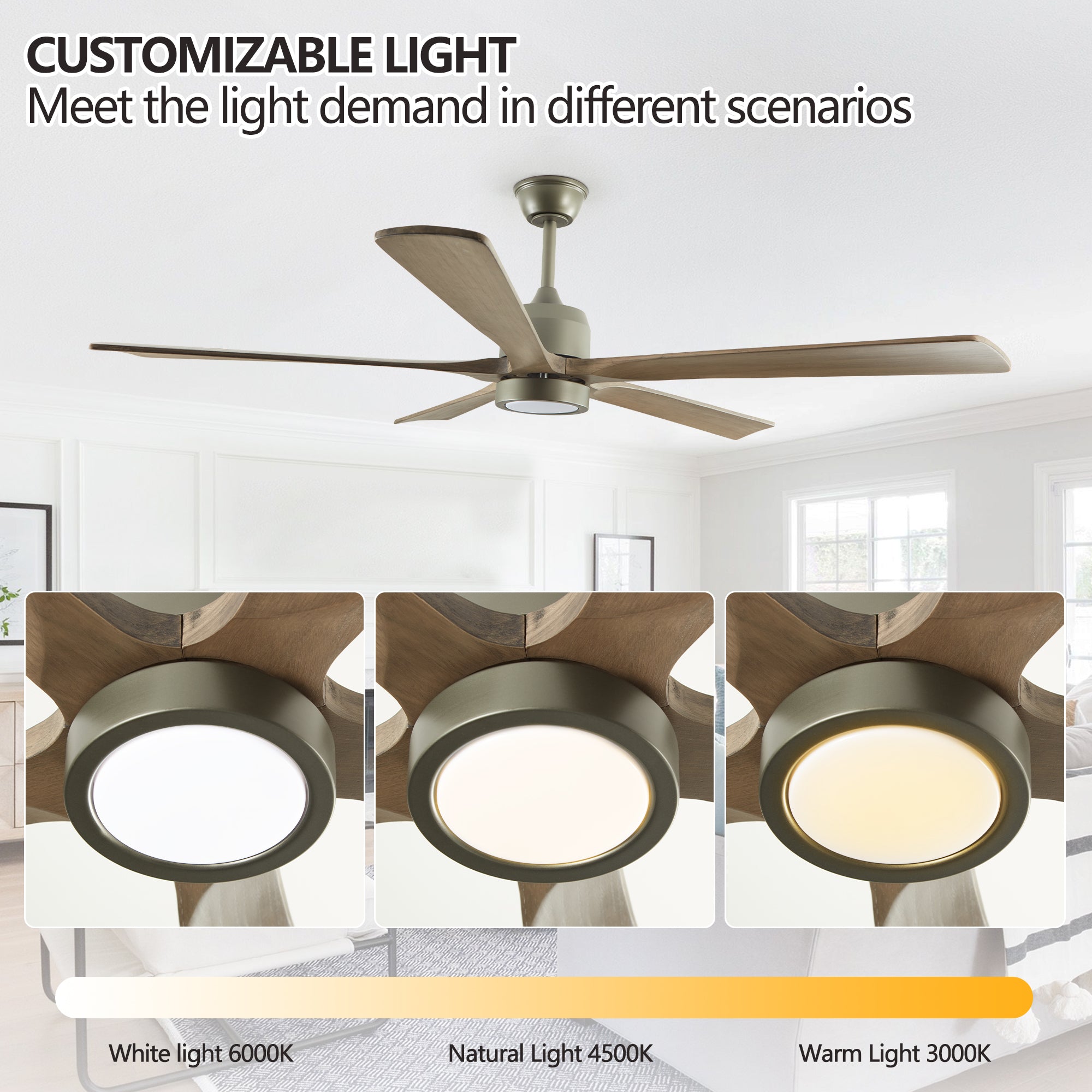 60' Modern Wood Ceiling Fan with Light and Remote Control,6-Speed Noiseless Reversible DC Motor, Ceiling Fan for Kitchen Dinning Living Room