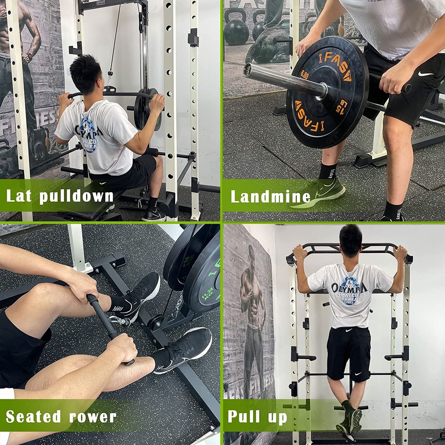 Multi-functional Power Cage, Home Adjustable Pullup Squat Rack 1000Lbs Capacity Comprehensive Fitness Barbell Rack with Gym Accessories