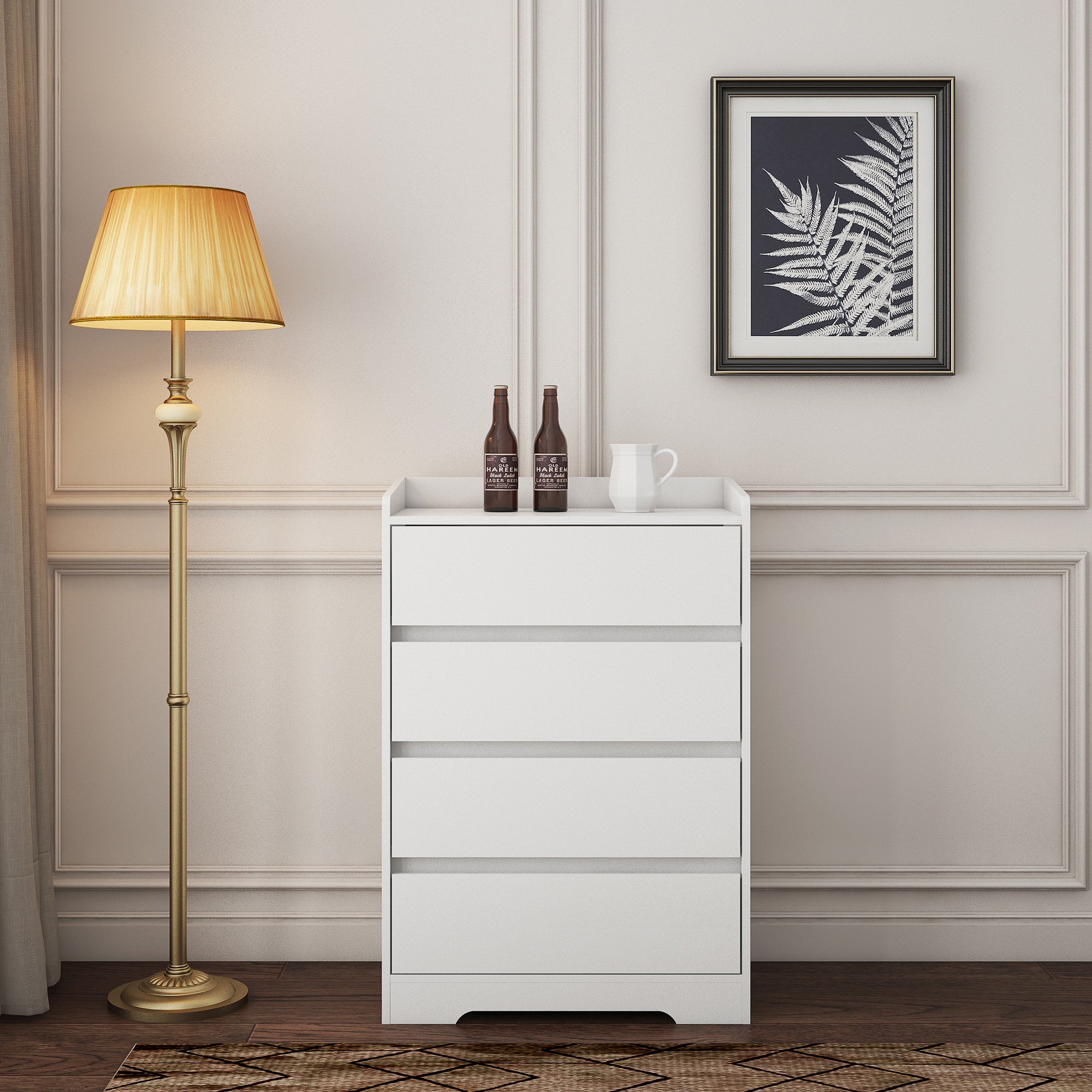4 Drawer Dresser, Chest of Drawers Without Handle, White Dresser for Bedroom 100% Waterproof, Modern Wooden Cabinet with Sturdy Frame for Living Room, Entryway, Bedroom, Hallway, Office