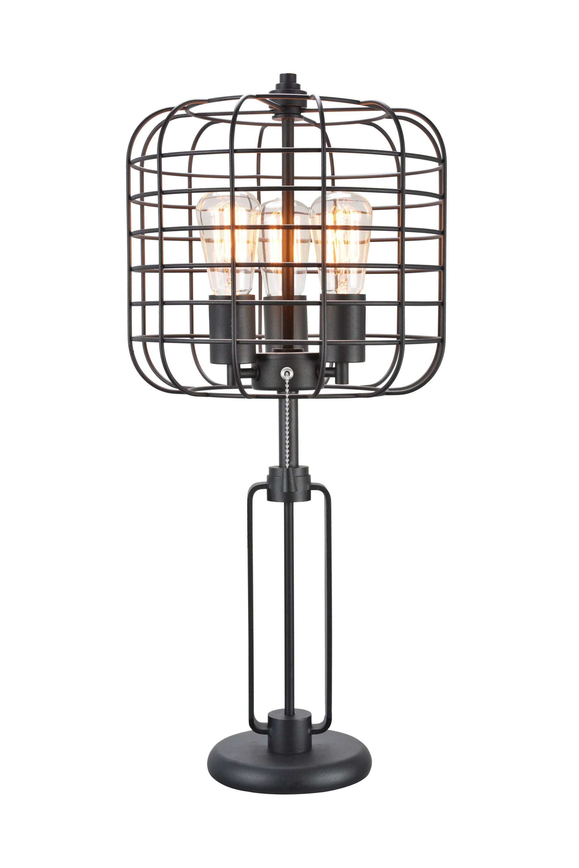 26" Black Industrial Wire Cage Table Lamp with Edison Bulb – Modern Desk Lamp (1 Piece)