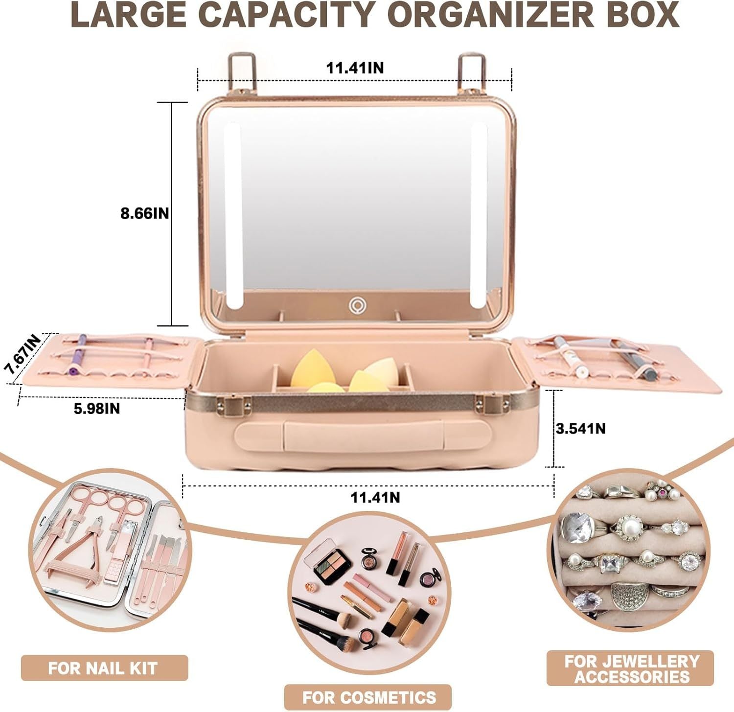 Makeup Case with LED Lighted Mirror Travel Makeup Train Case Cosmetic Organizer for Girls Makeup Artist, Makeup Tools, Hairstylist Travel Pink