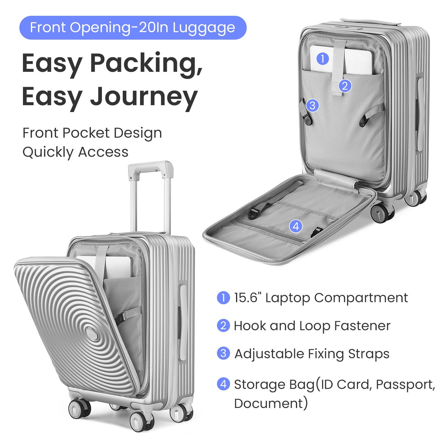 Luggage Sets 3 Piece(20/24/28), Expandable Carry On Luggage with TSA Lock Airline Approved, 100% PC Hard Shell and Lightweight Suitcase with Front Pocket and Spinner Wheels