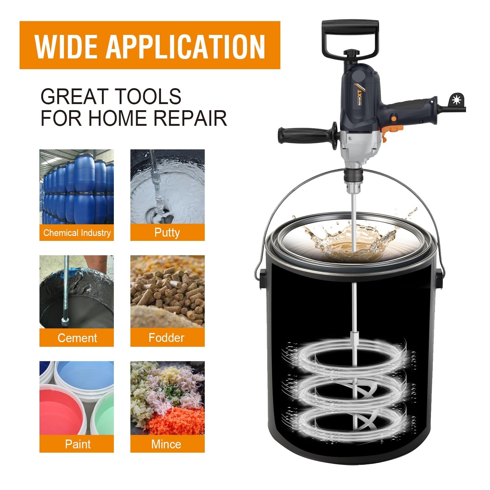 Drill Mixer Set with Spade Handle 1/2 inch Electric Corded Mixing Drill Machine 9A Motor Concrete Mud Mixer