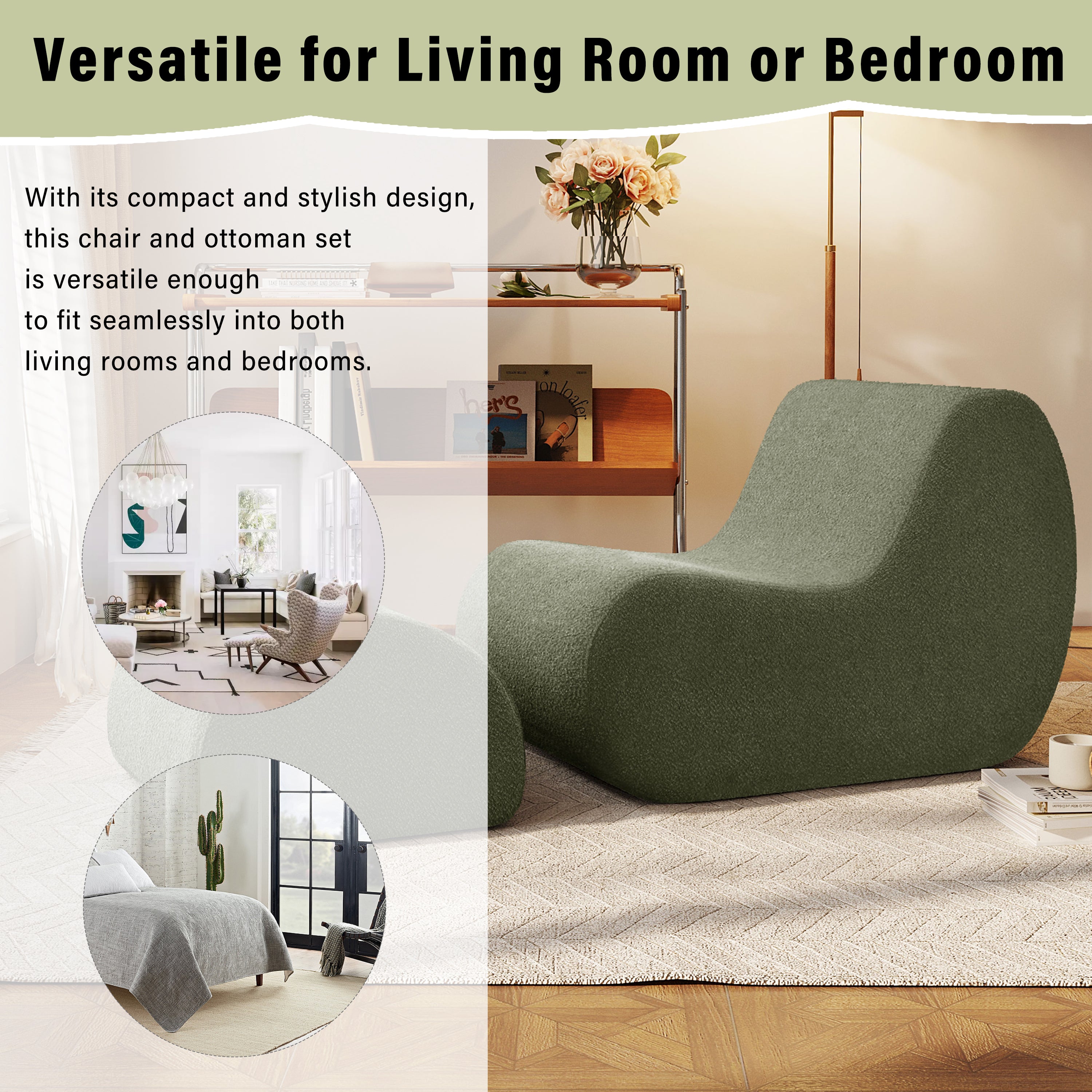 Mirod Elegant Accent Chair with Ottoman,Stylish Curved Design and Minimalist Lines for Ultimate Comfort, High-Resilience Foam for Luxurious Seating