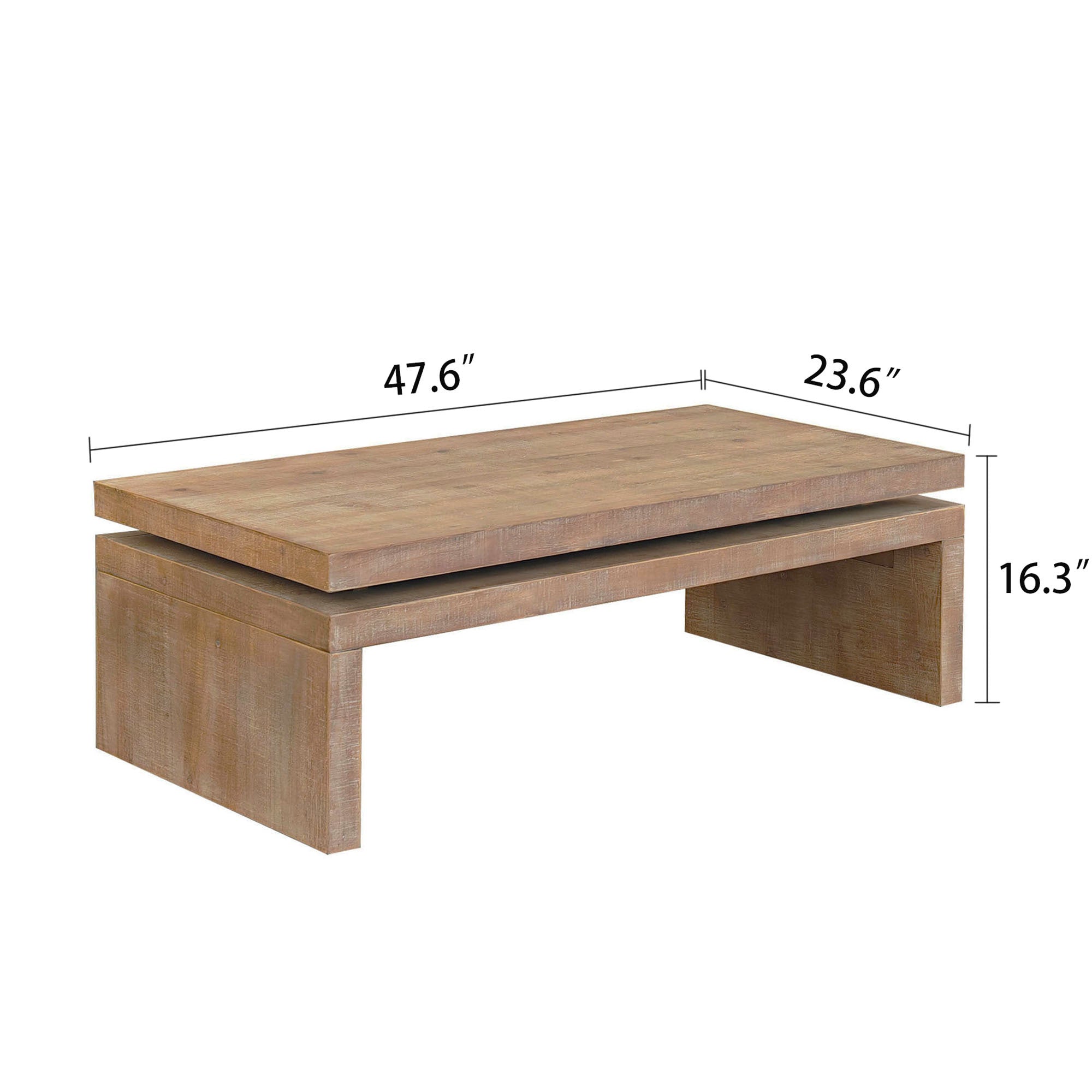 Modern Rustic Wood Coffee Table – Rectangular Living Room Center Table with Floating Top Design 47.6' L * 23.6' W * 16.3' H