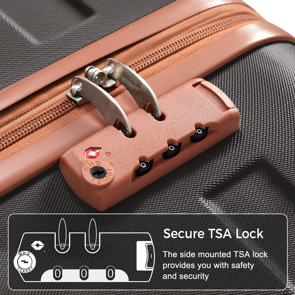 3-Piece Luggage Set New Model | ABS Hardside Spinner Suitcases with TSA Lock (Black & Brown)
