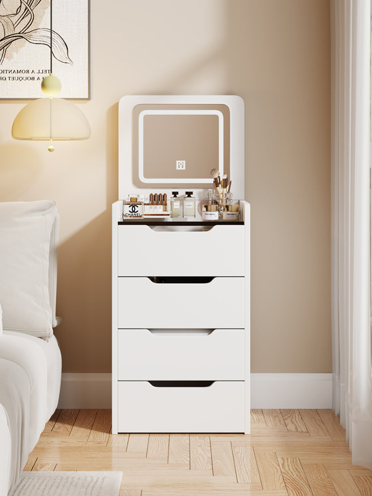 3 in 1 Vanity Desk with Plip Top Mirror,Small Make Up Vanity Set with Visible Glass Desktop,Compact Makeup Vanity with 3 Drawers,Cushioned Tool,Dressing Table for Bedroom,Thanksgiving,Black Friday