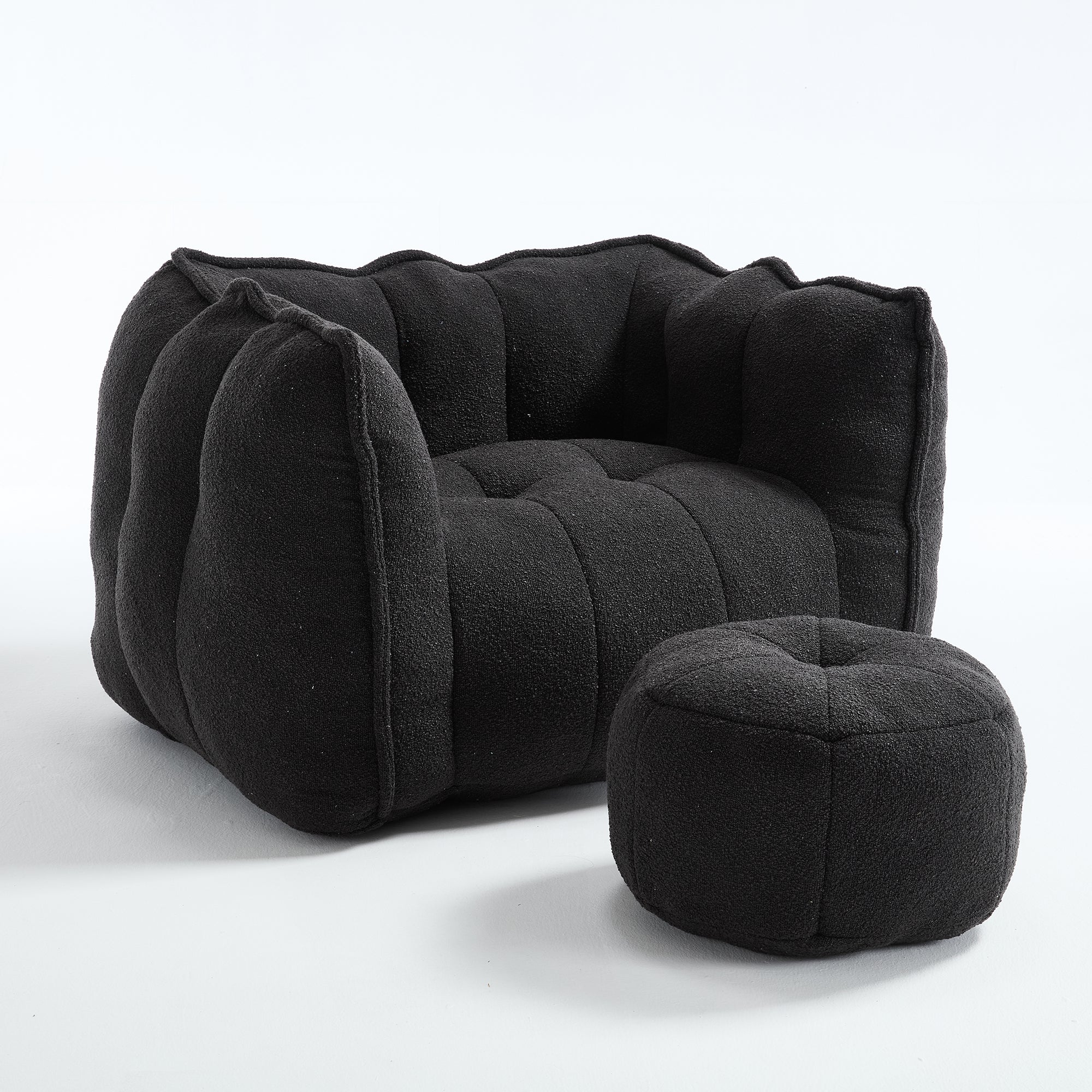 Soft Chenille Bean Bag Chair with High Resilient Foam for Living Room and Bedroom, Comfortable Square Lazy Sofa with Footstool for Adults