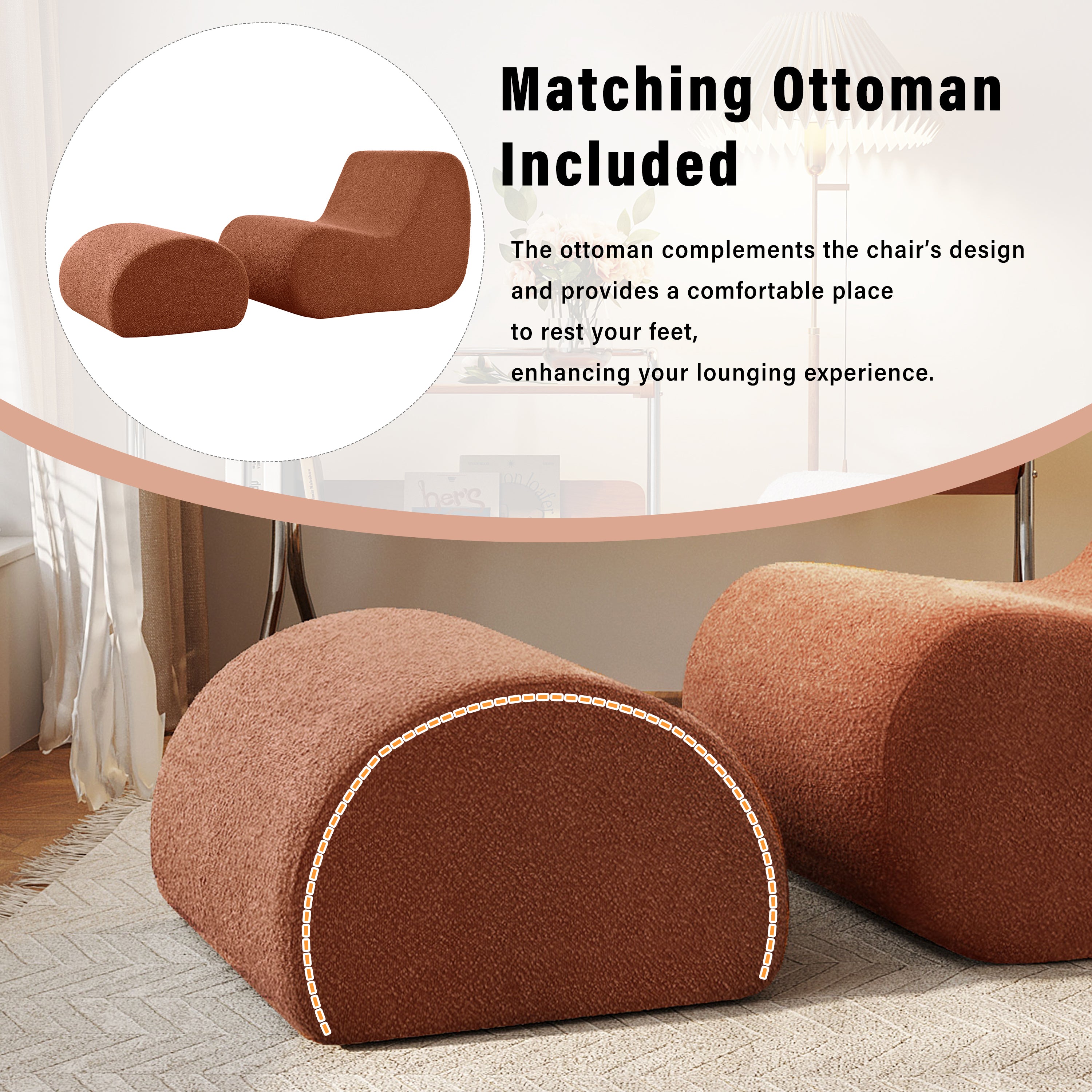 Mirod Elegant Accent Chair with Ottoman,Stylish Curved Design and Minimalist Lines for Ultimate Comfort, High-Resilience Foam for Luxurious Seating