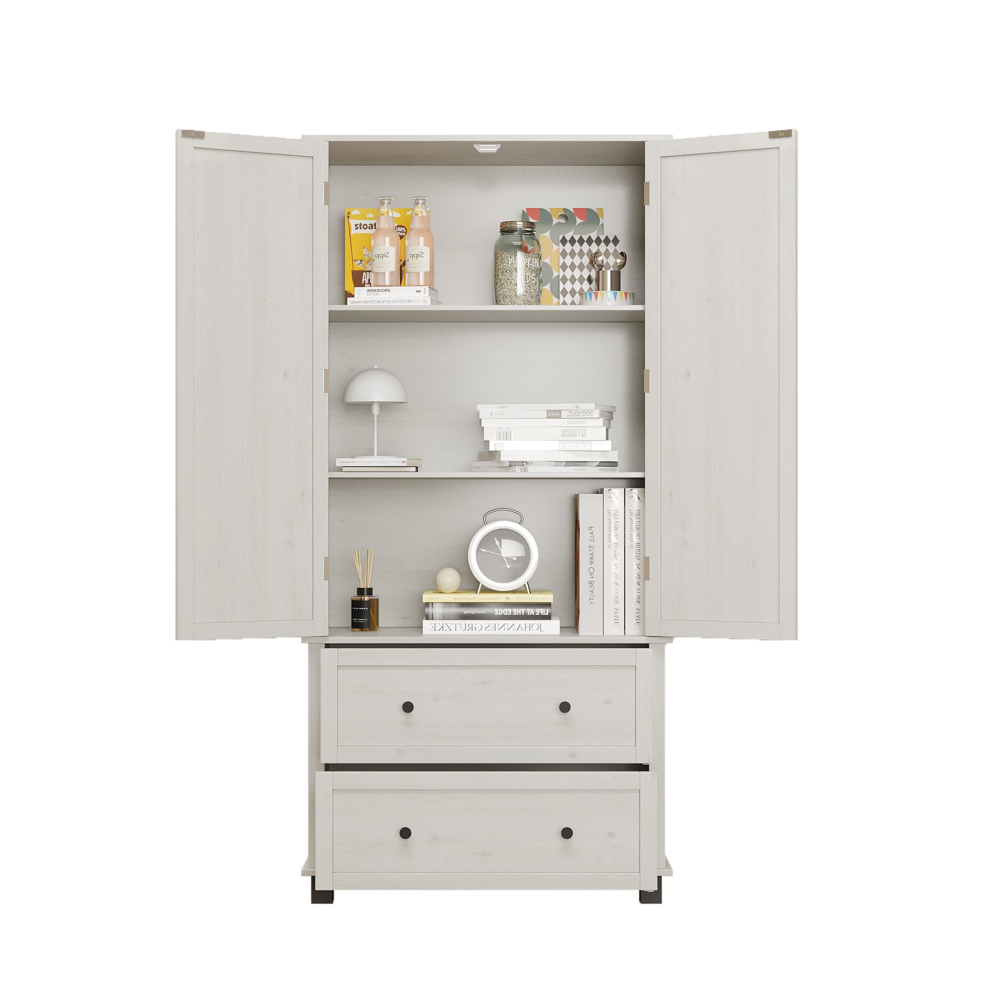 70" Tall Kitchen Pantry Storage Cabinet with 2 Drawers and 3 Shelves, Minimalist Wood Large Storage Cabinet for Kitchen, Dining Room, Living Room, Bathroom (Antique White)