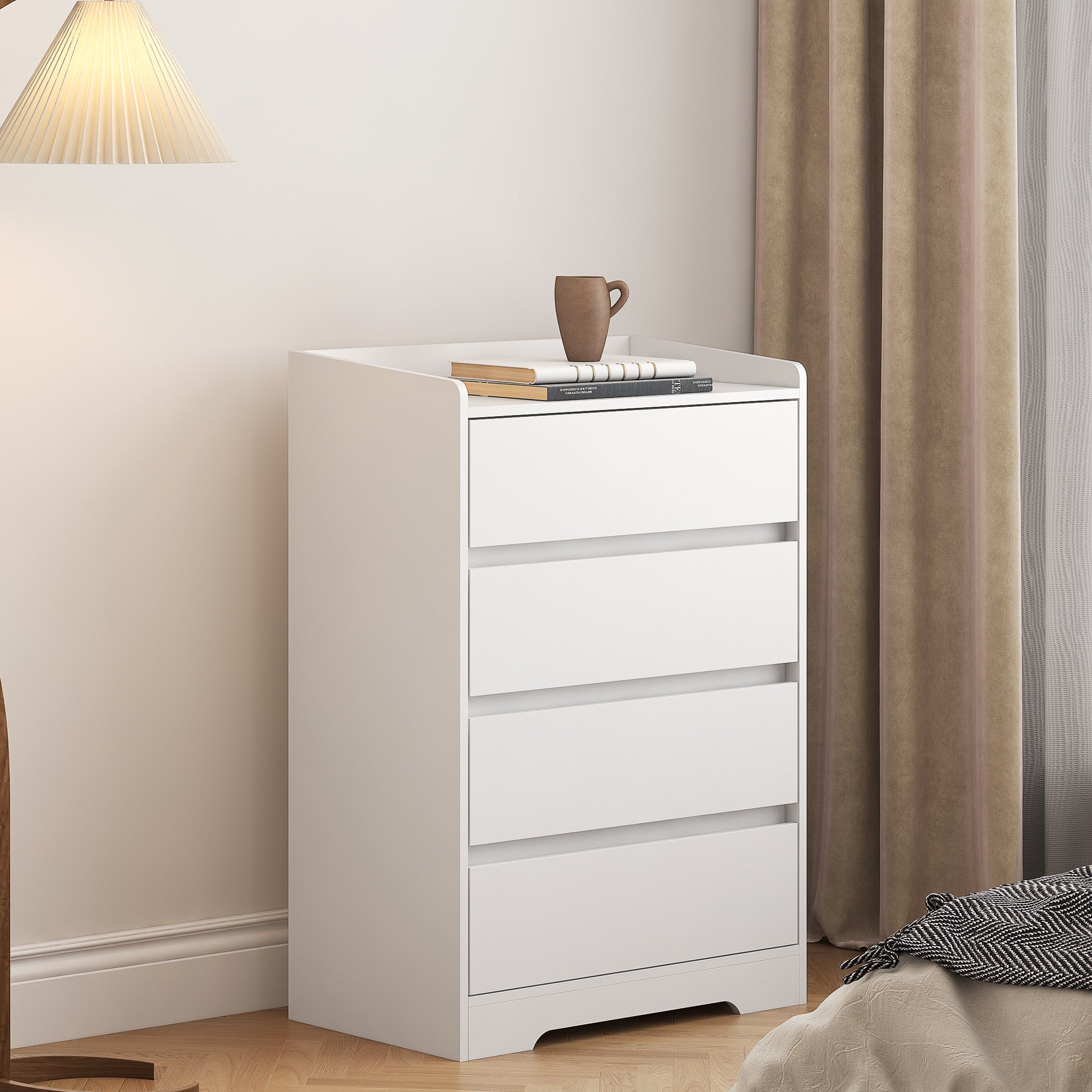 4 Drawer Dresser, Chest of Drawers Without Handle, White Dresser for Bedroom 100% Waterproof, Modern Wooden Cabinet with Sturdy Frame for Living Room, Entryway, Bedroom, Hallway, Office