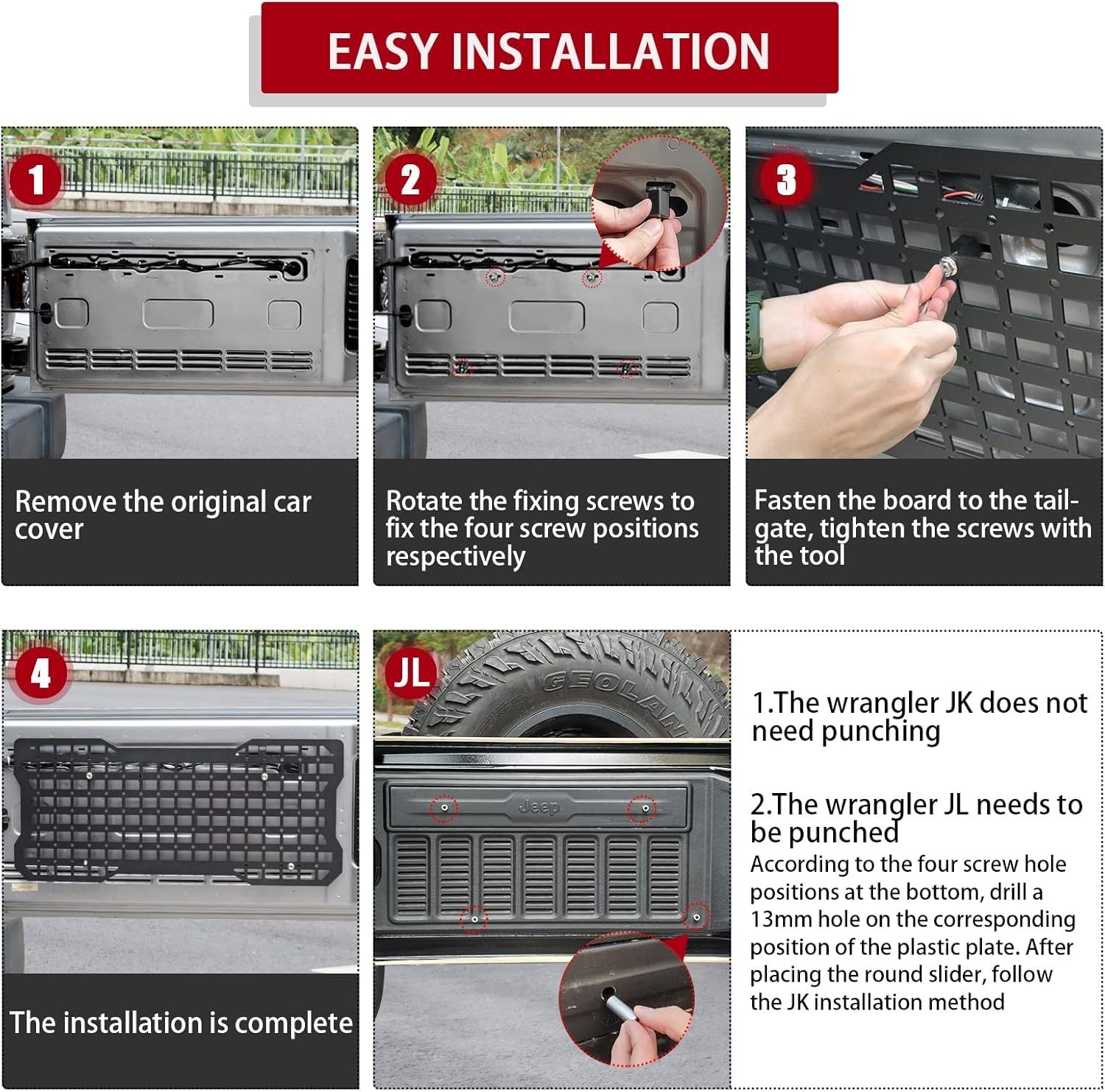 Tailgate Tactical Panel for Wrangler Tailgate Tool Kit Organizer Racks Compatible with Jeep Wrangler 2007-2018 JK JKU & 2018-2022 JL JLU