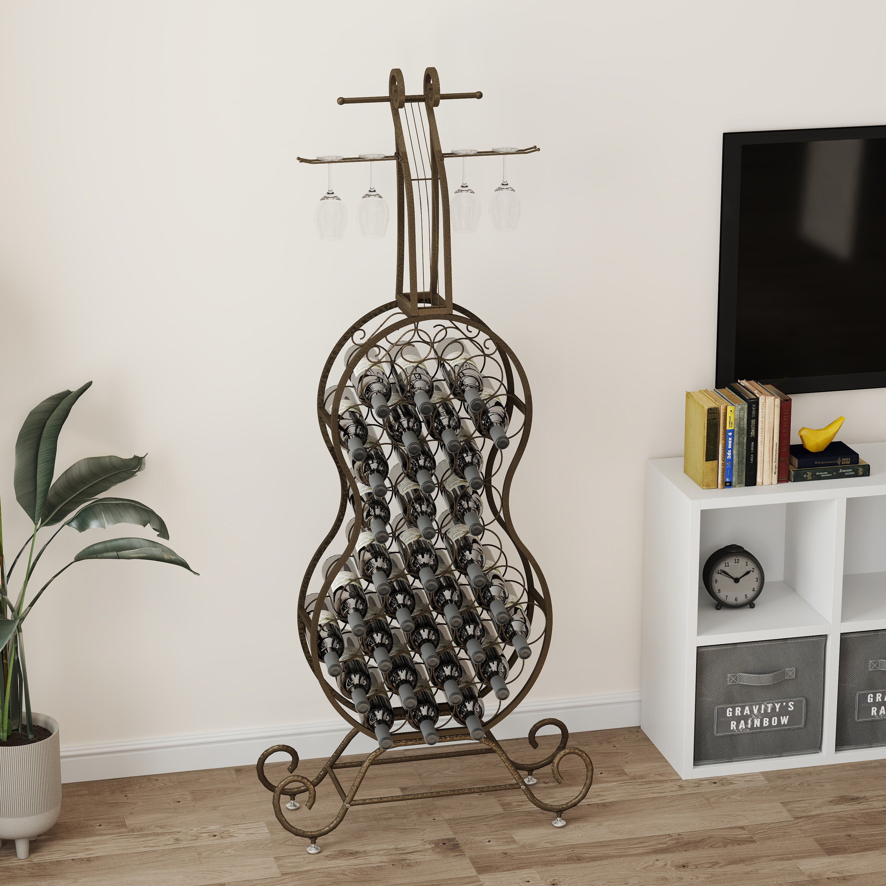 Cello-Shaped Wine Rack, Freestanding Wine Storage Organizer with Bottle Storage for Liquor & Wine, Home Bar Rack for Kitchen & Dining Room