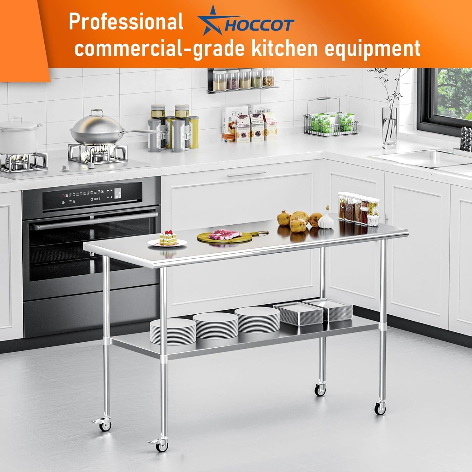 Stainless Steel Work Table 24x60 Inches with Wheels | Commercial Prep Table with Adjustable Undershelf