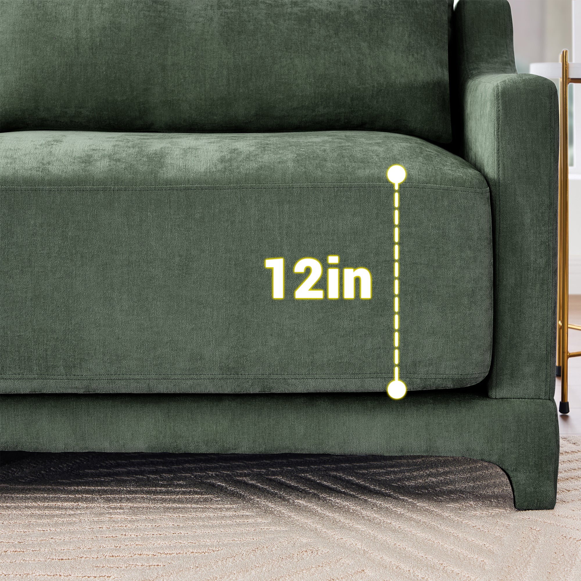 Green Three-Seater Sofa with Lumbar Pillow – Chenille Upholstery, Ergonomic Design, Wooden Base, High-Resilience Sponge, Elegant Armrests – Easy Assembly – Ideal for Bedrooms, Studies, Hotels, and Apartments