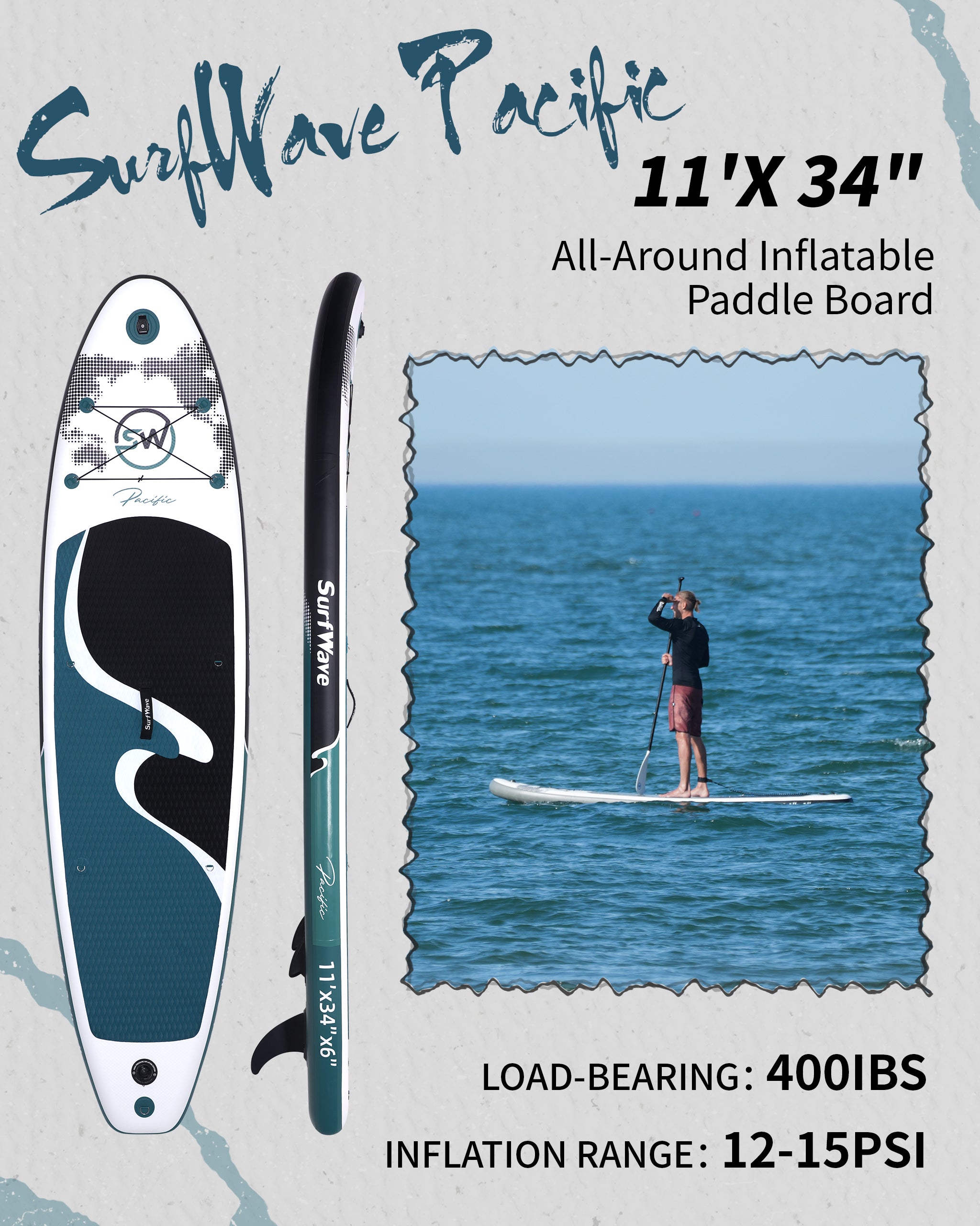 Inflatable Stand Up Paddle Board 11'x34'x6' With Accessories