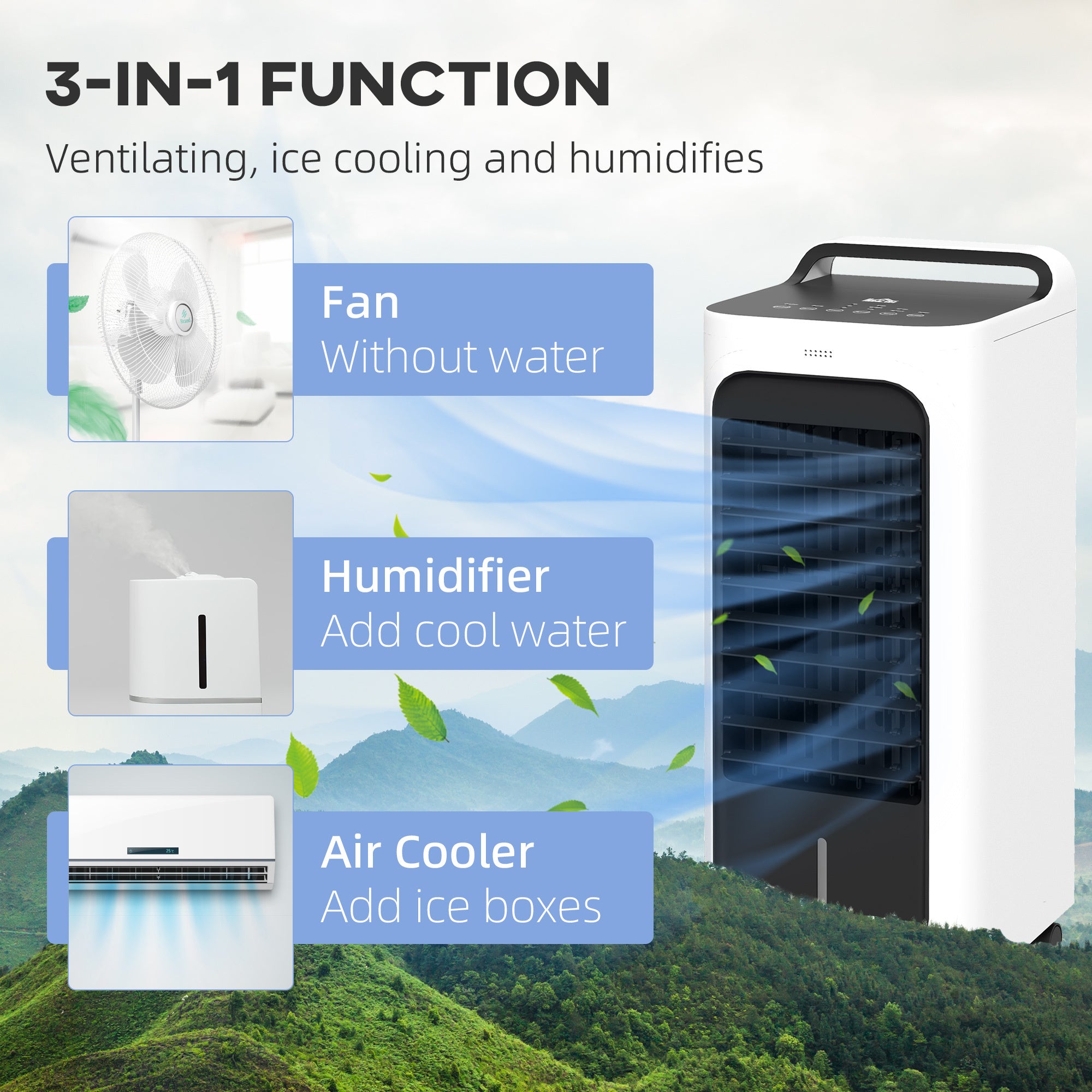 HOMCOM 26" Evaporative Air Cooler with Ice Packs, 3-in-1 Cooling Fan, 90° Oscillation, Timer & Remote – Portable Swamp Cooler for Home & Office