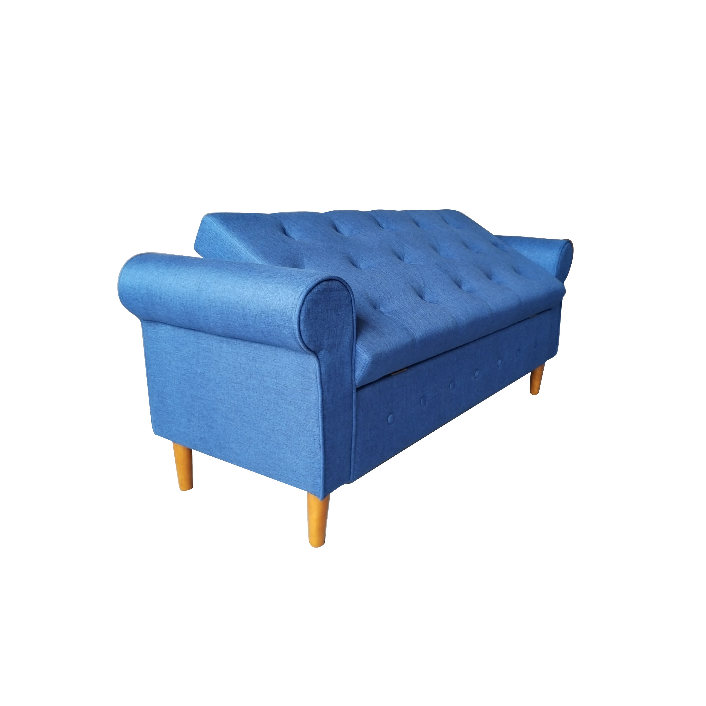 62" Bedroom Tufted Button Storage Bench, Modern Fabric Upholstered Ottoman, Window Bench, Rolled Arm Design for Bedroom, Living Room, Foyer (Blue)