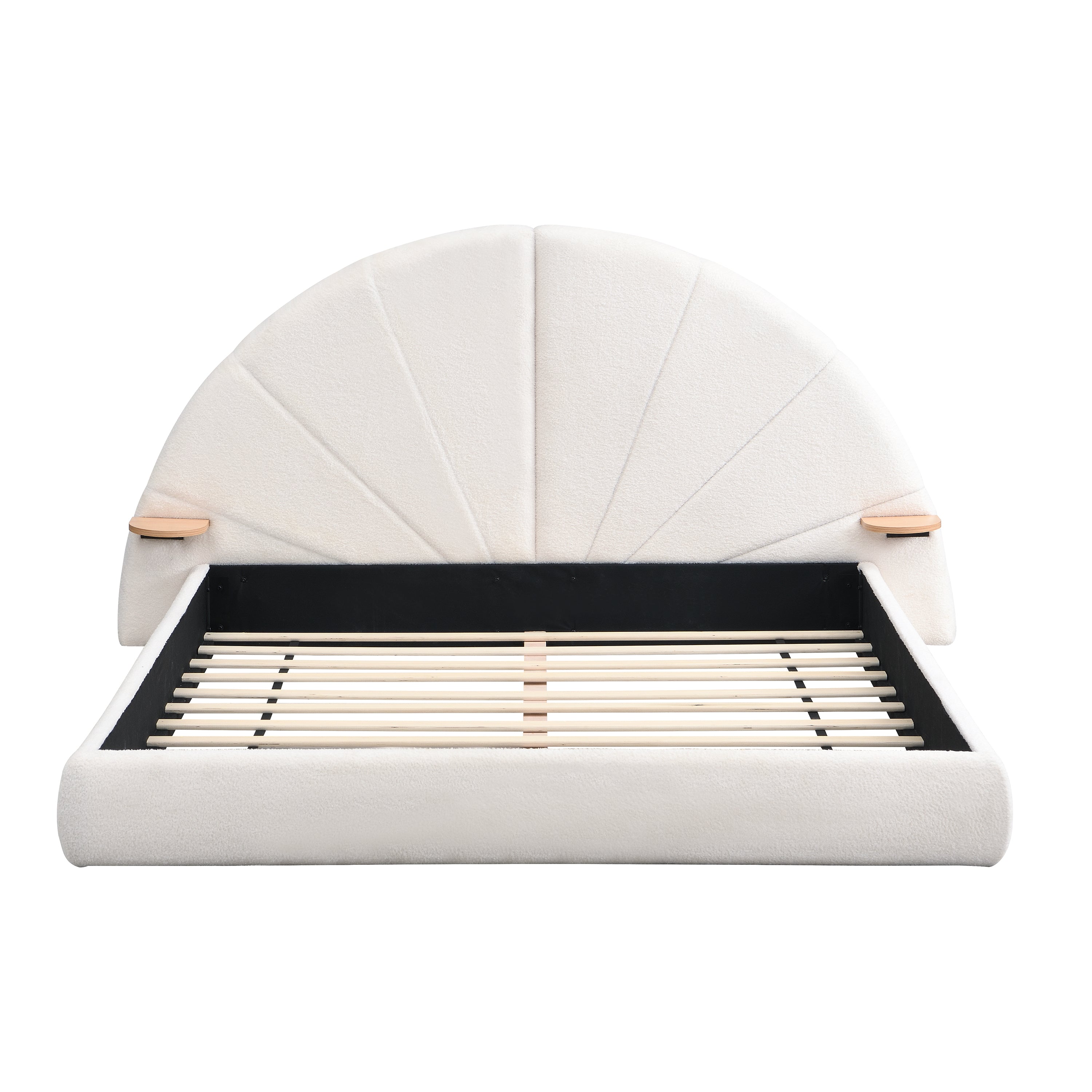 Unique Arched Boucle Bed with Small Table,Queen,Beige