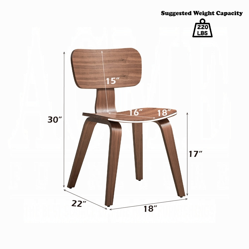 Walnut Finish Side Chairs Set of 2, Curved Ergonomic Design Solid Wood Dining Furniture Kitchen Modern