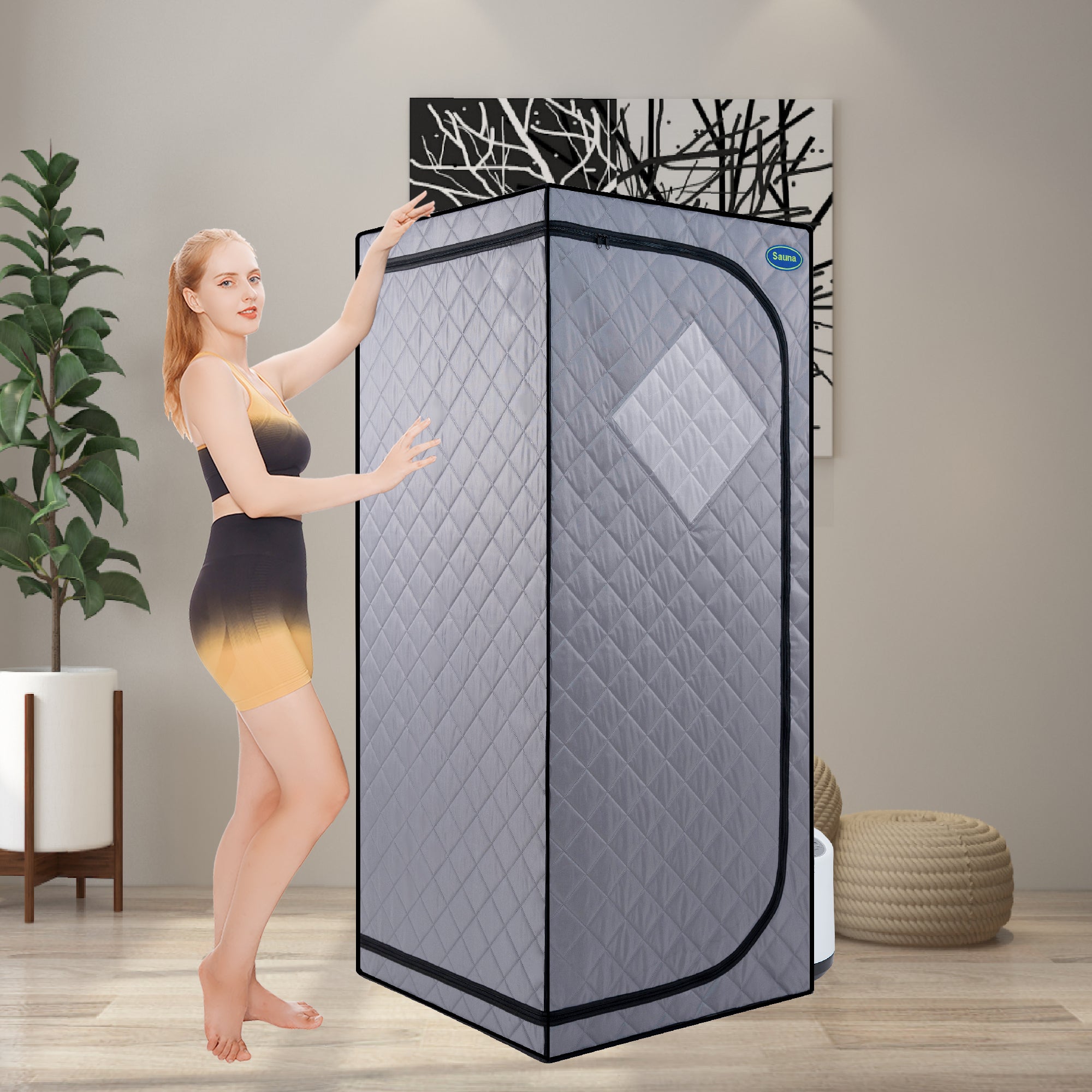 Full Size Portable Grey Steam Sauna Tent – Personal Home Spa with Steam Generator, Remote Control, Foldable Chair, Timer, PVC Pipe Connector, Fast Heating, FCC Certified