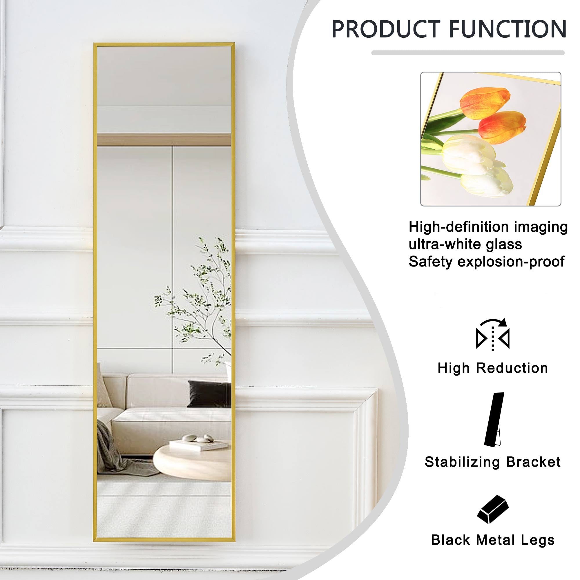 4th Generation Aluminum Alloy Wall-Mounted Full Body Mirror, Bathroom & Bedroom Decorative Mirror, 48" x 13.8" Quality Upgrade