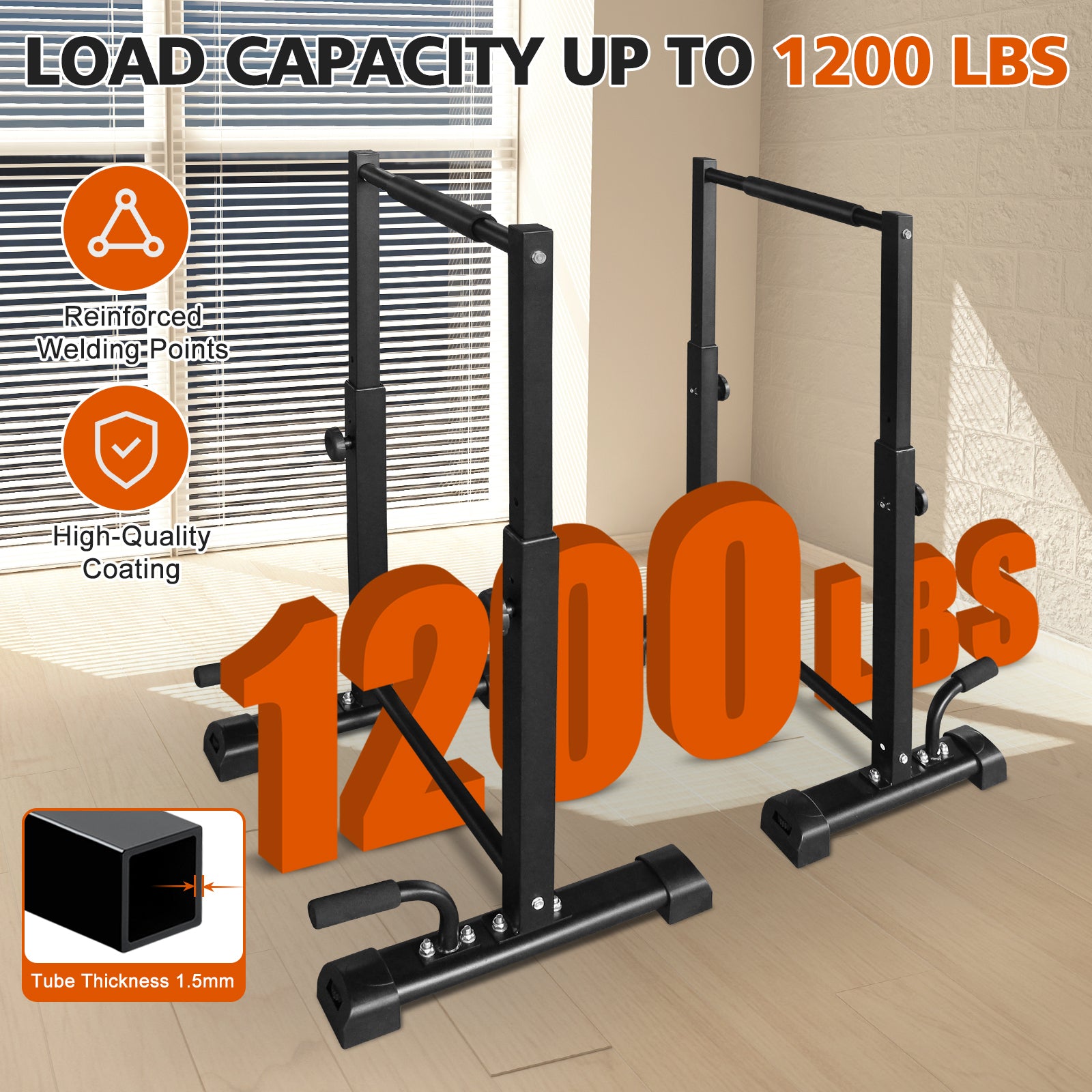 Dip Bar Station Set, 6 Level Adjustable Pull Up Bars, 1200lbs Heave Duty Parallettes Bars, Dip Station for Full Body Workout Fitness