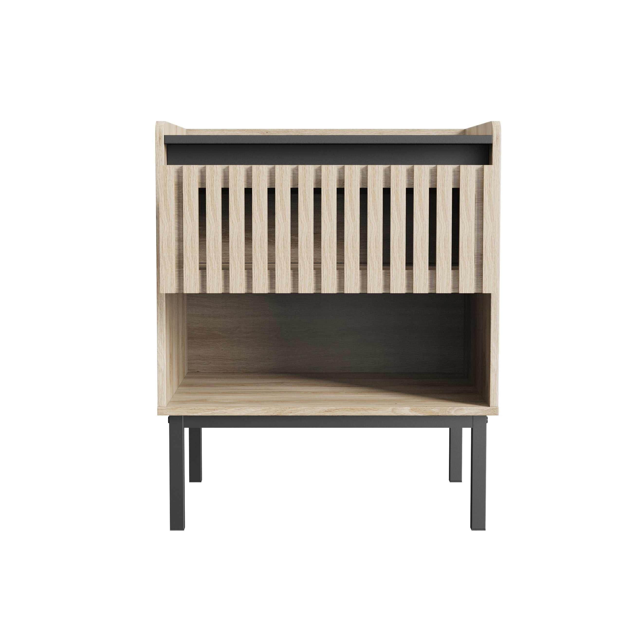 Bedside Cabinet Set of 2 – Modern Minimalist Design with Iron Feet, Vertical Stripe Elements, Quick Assembly, Ideal for Modern Families