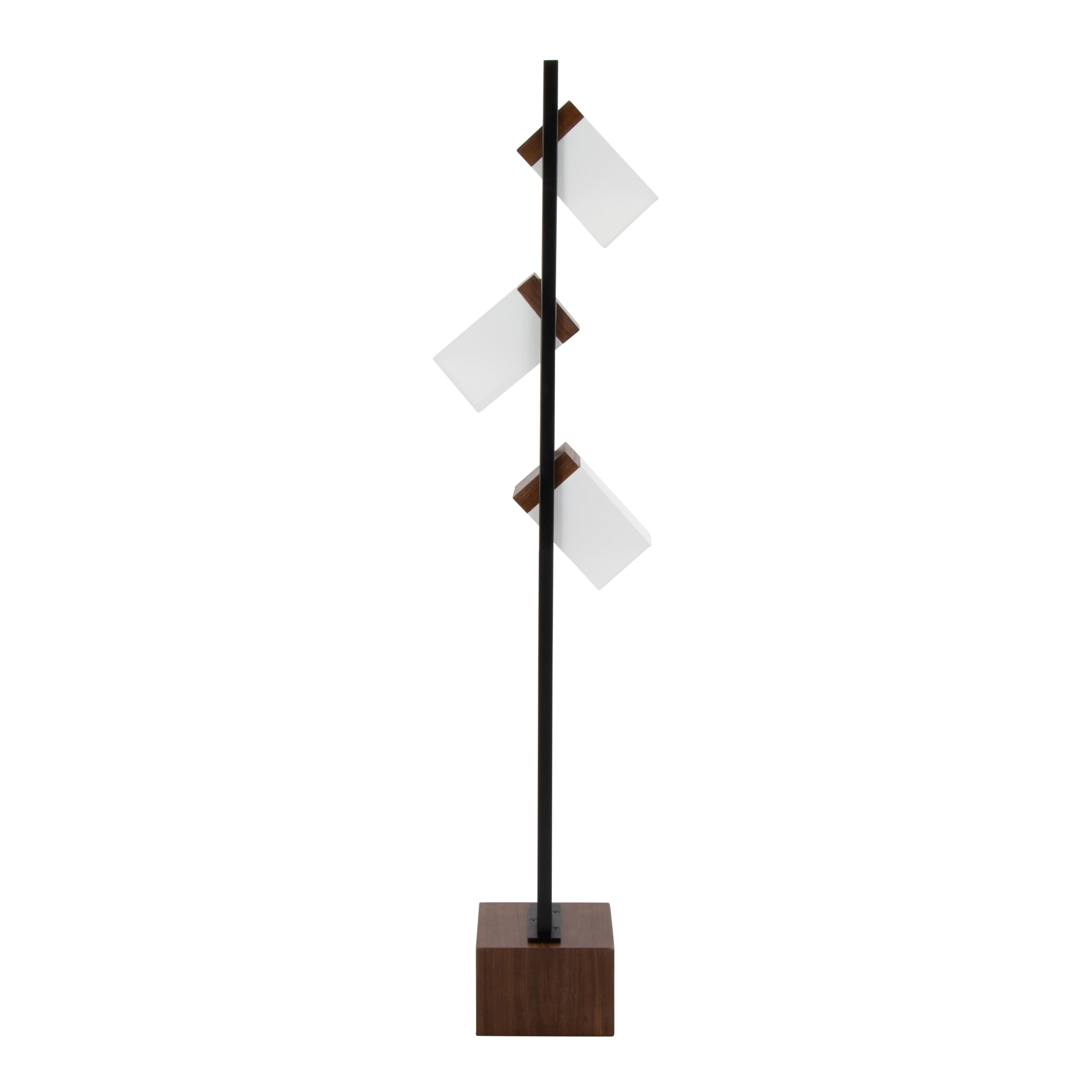 Bento 67.5" Contemporary Metal Floor Lamp in Black Metal and Walnut Wood with White Shade by LumiSource