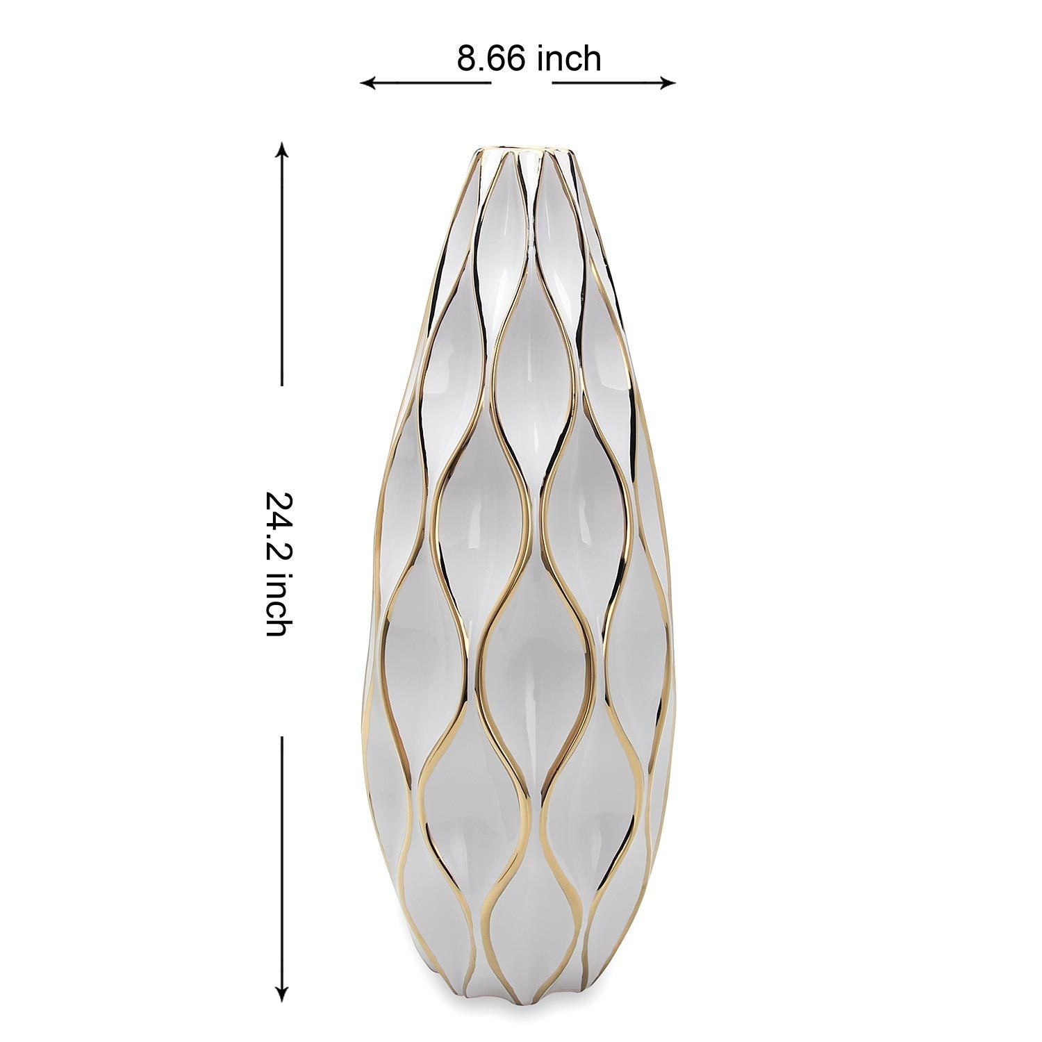 Elegant White Ceramic Vase with Gold Accents - Timeless Home Decor