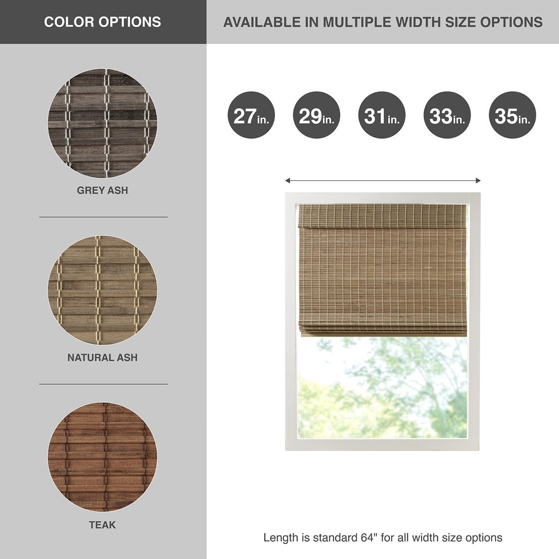 Bamboo Light Filtering Roman Shade 64'L