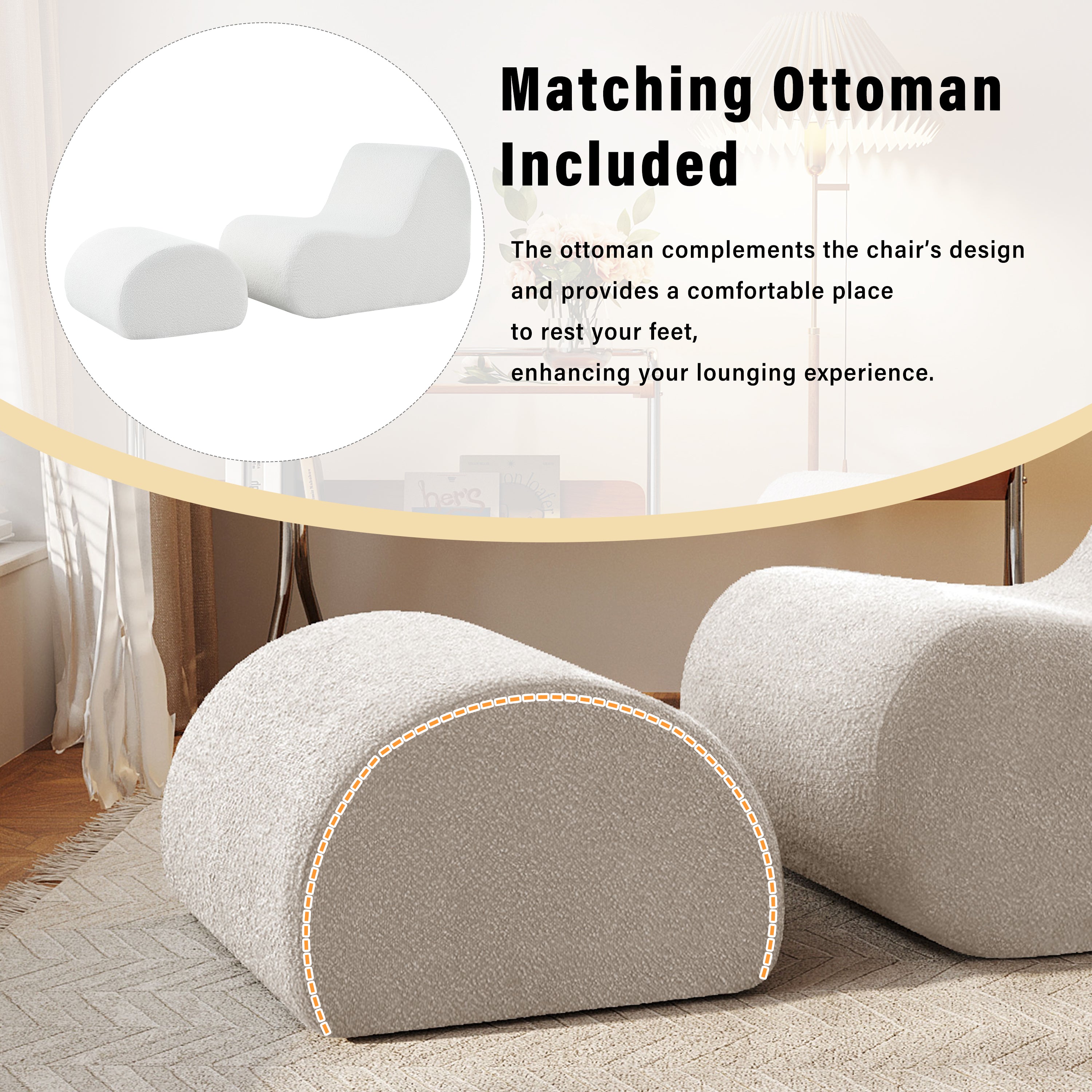 Mirod Elegant Accent Chair with Ottoman,Stylish Curved Design and Minimalist Lines for Ultimate Comfort, High-Resilience Foam for Luxurious Seating