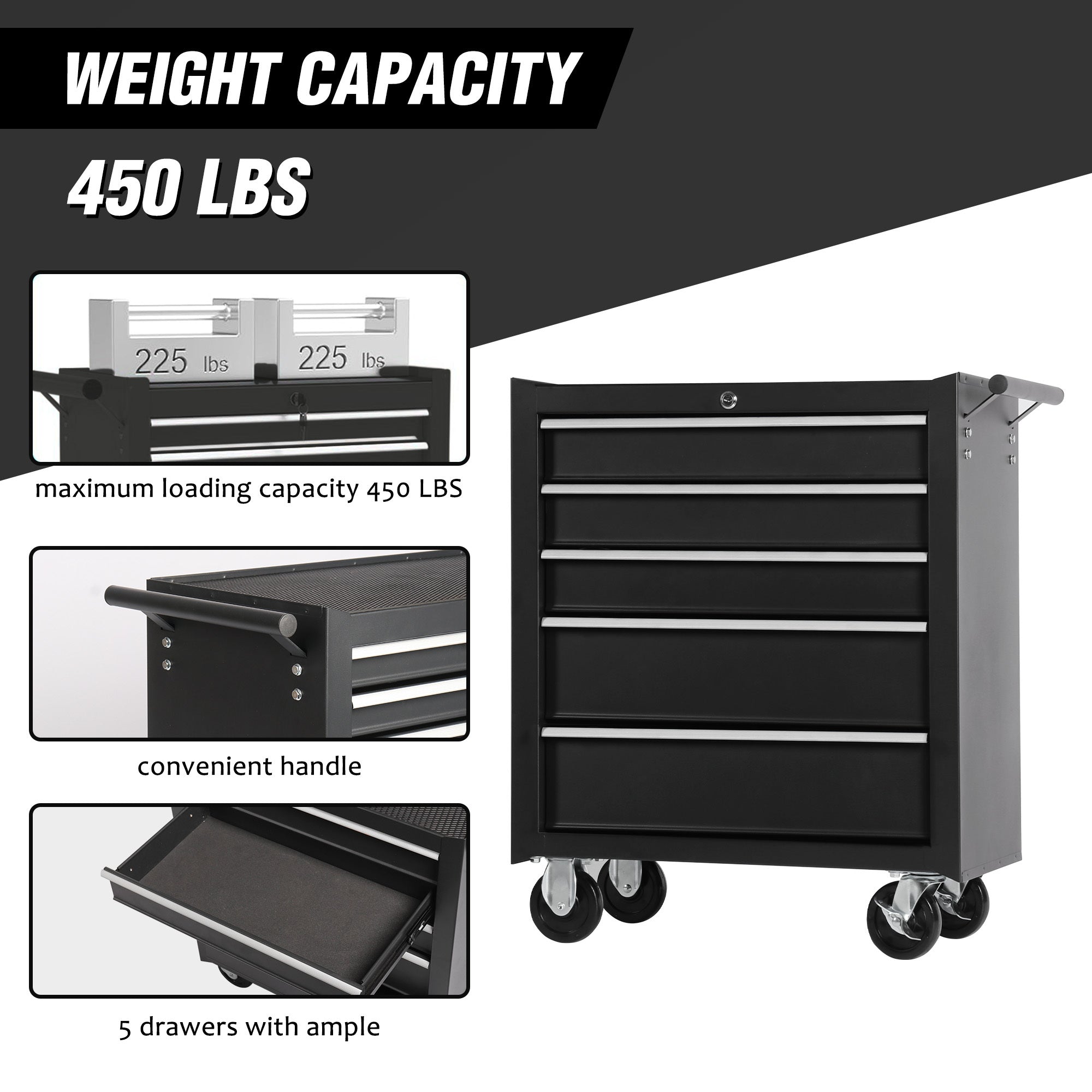 5-Drawer Rolling Tool Chest with Lock & Key | Tool Storage Cabinet for Garage
