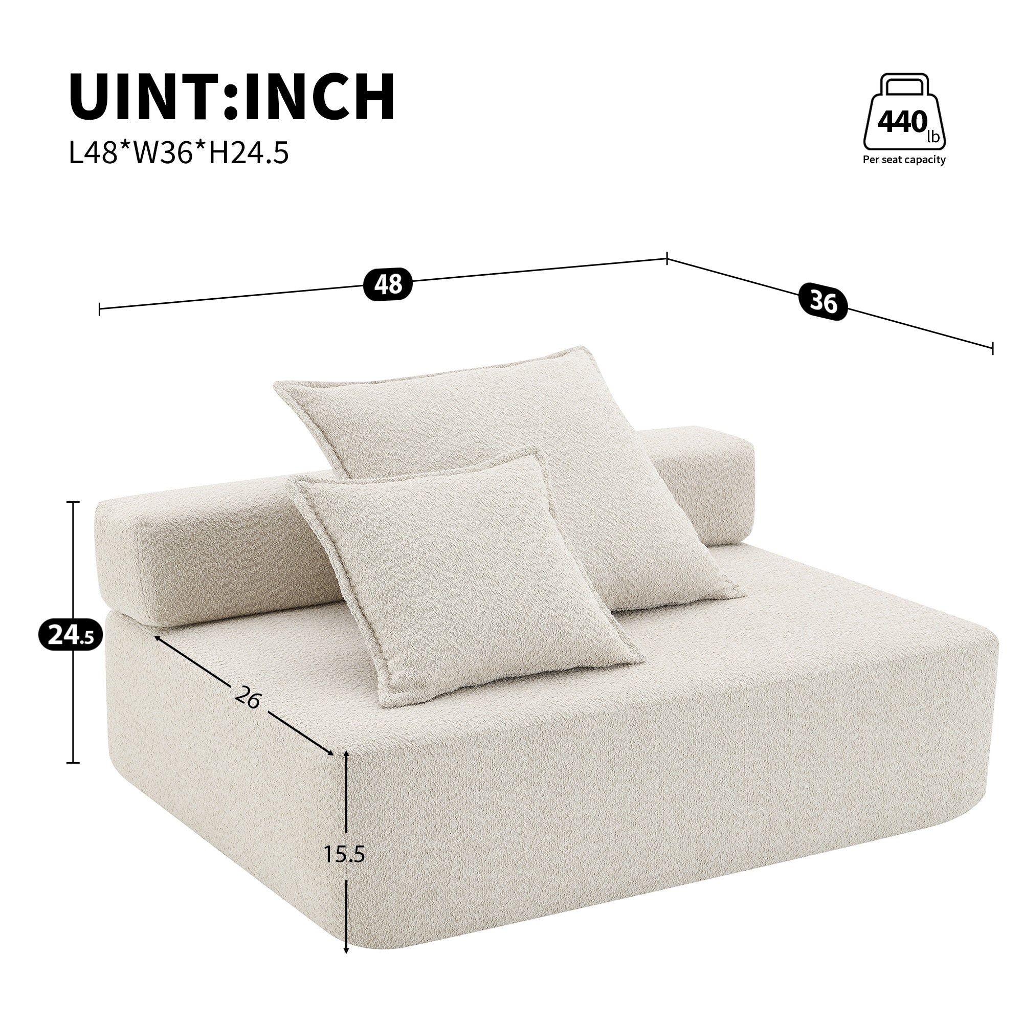 [VIDEO provided] Loveseat Frame for Oversized Modular U Shaped Sectional Sofa,Luxury Boucle Floor Couch,Convertible Compressed Couch,Spacious Foam-Filled Sofa for Living Room,2 Colors