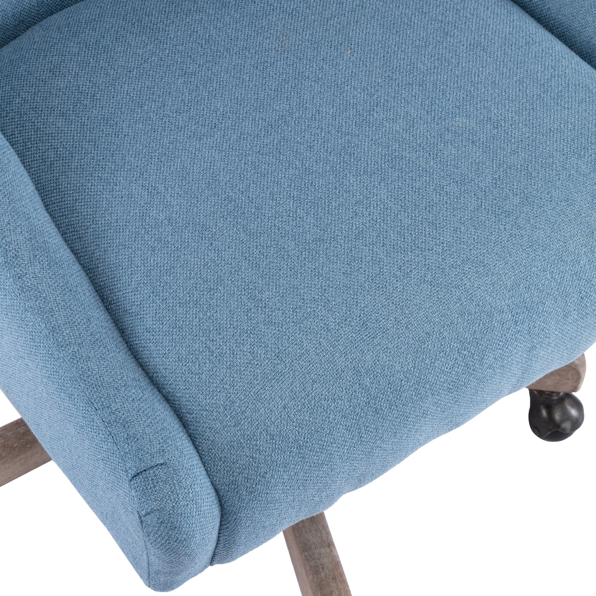 COOLMORE Office Chair Adjustable Height Swivel Chair with Wheels Linen Fabric Upholstered Computer Desk Chair with Wooden Legs (Navy Linen)