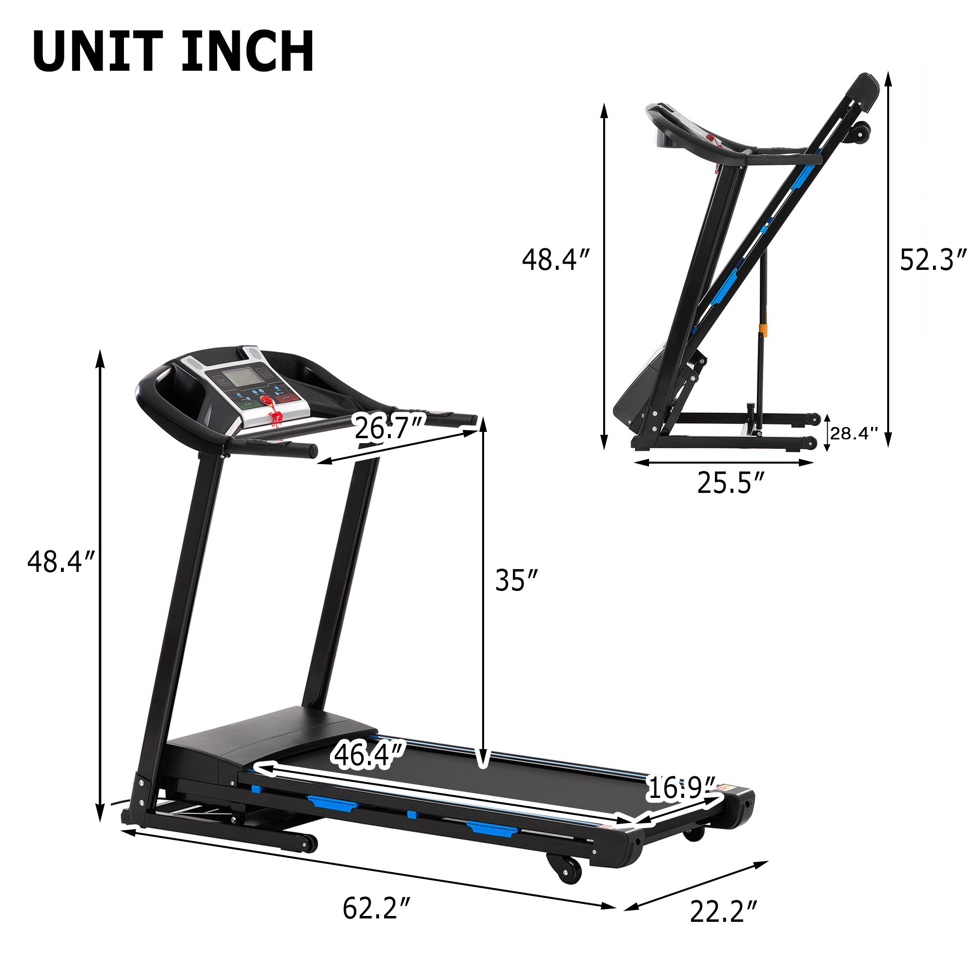 Foldable Electric Treadmill for Home – 3.5HP Motor, Auto Incline, Shock Absorption, Pulse Sensor, Bluetooth Speaker, FitShow App