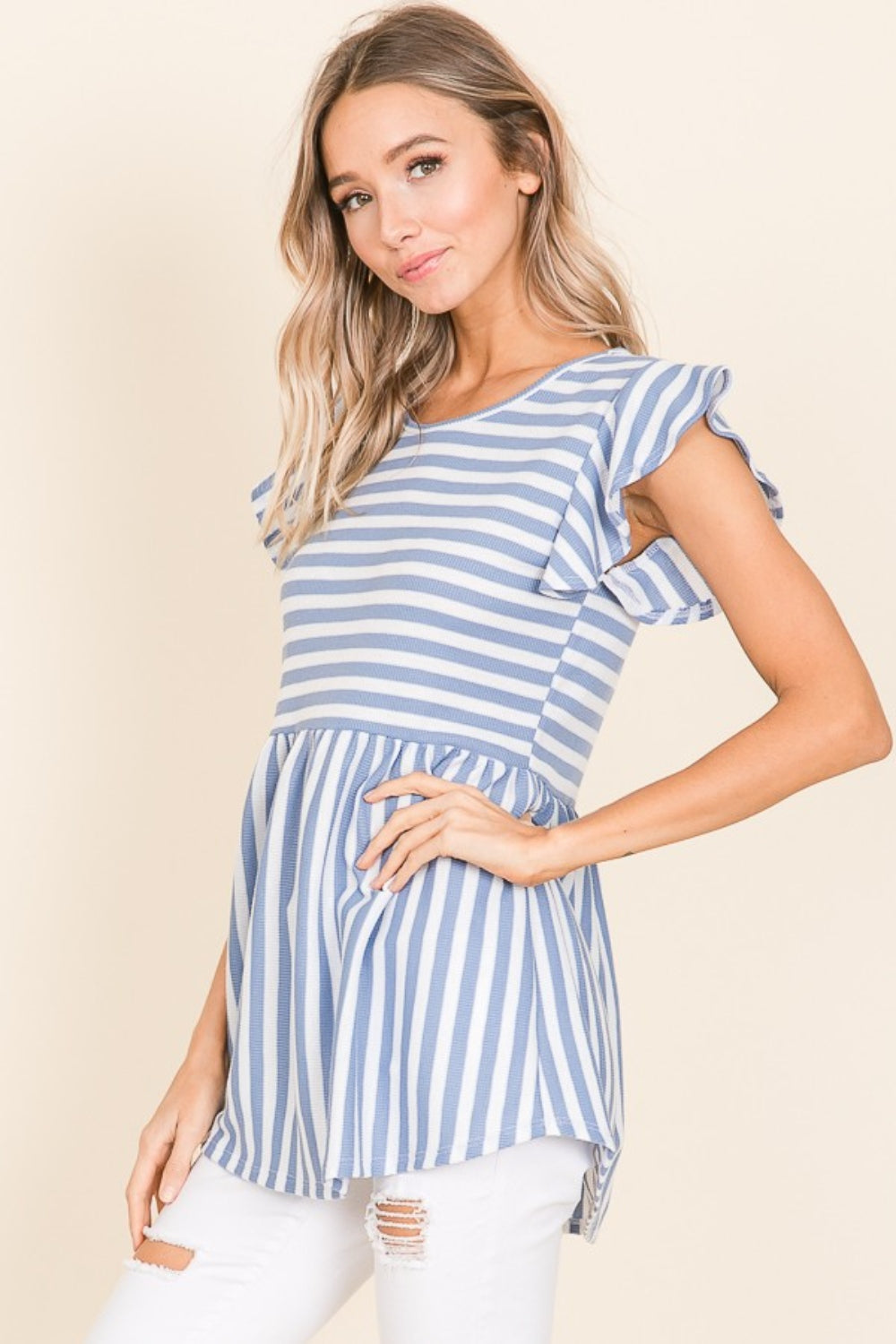 Bombom Striped Round Neck Blouse for Women