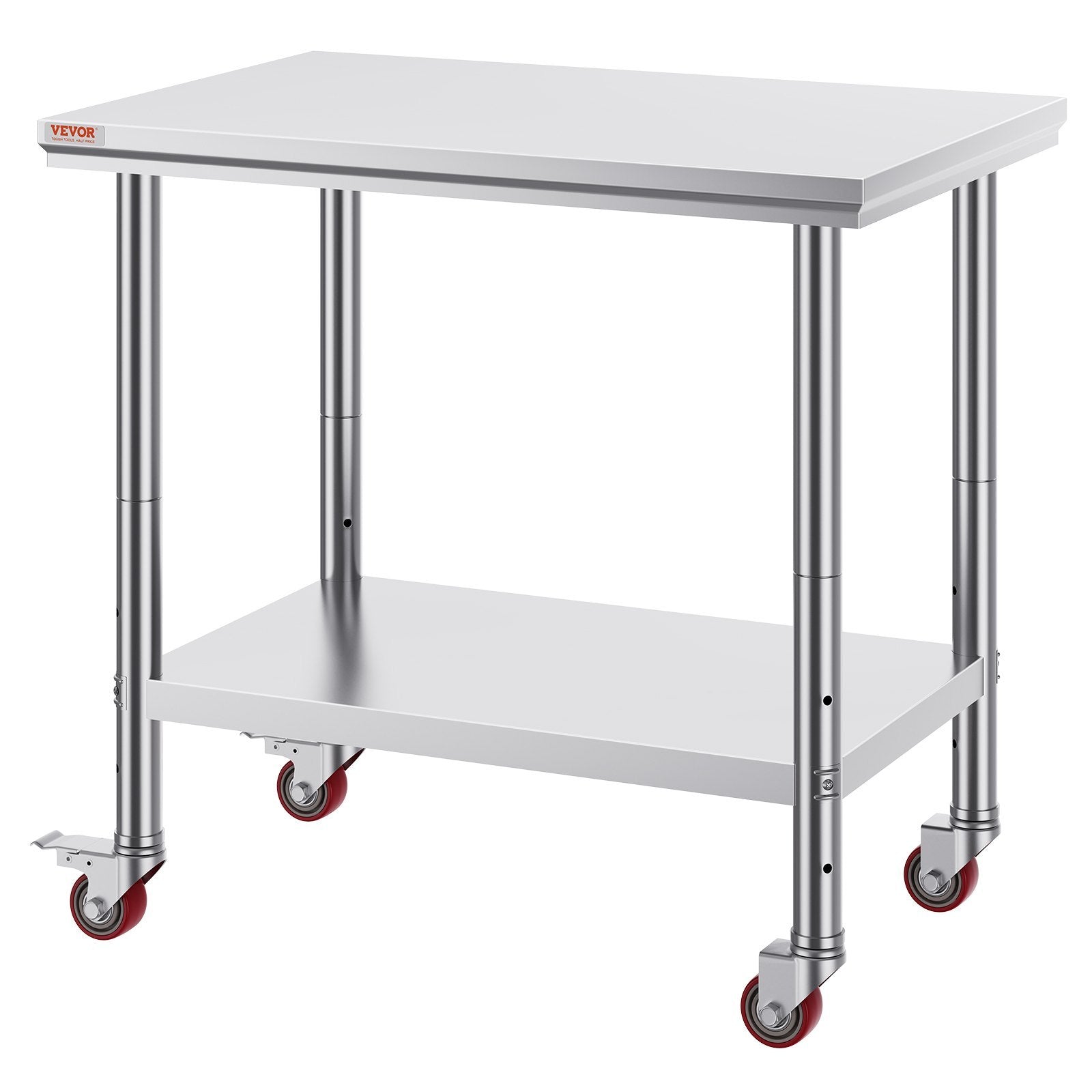 36x24 Inch Stainless Steel Work Table with Wheels | Heavy-Duty Commercial Food Prep Table with Casters