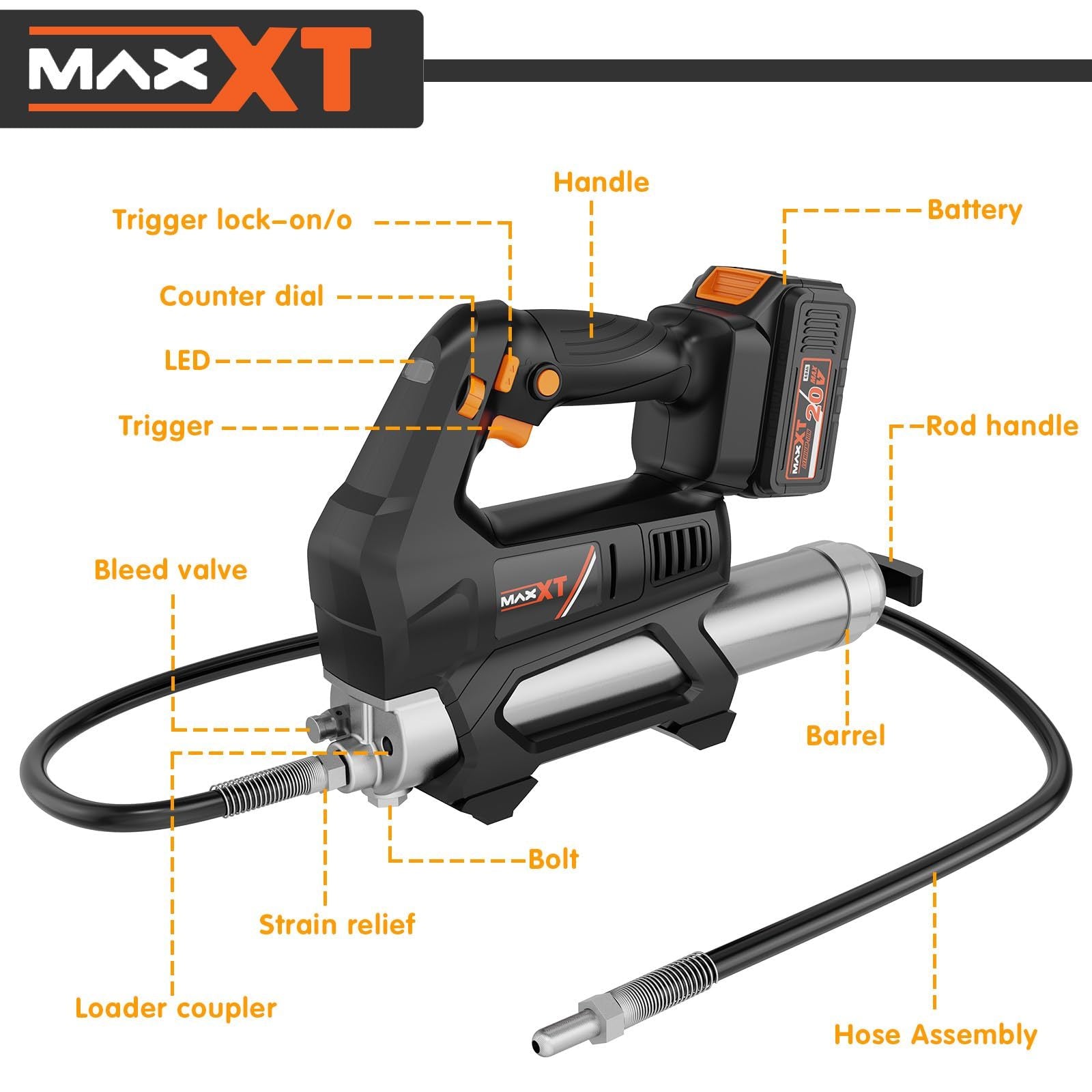 20V Cordless Grease Gun | Max 20000 PSI with 4.0Ah Battery & 6-Speed Control