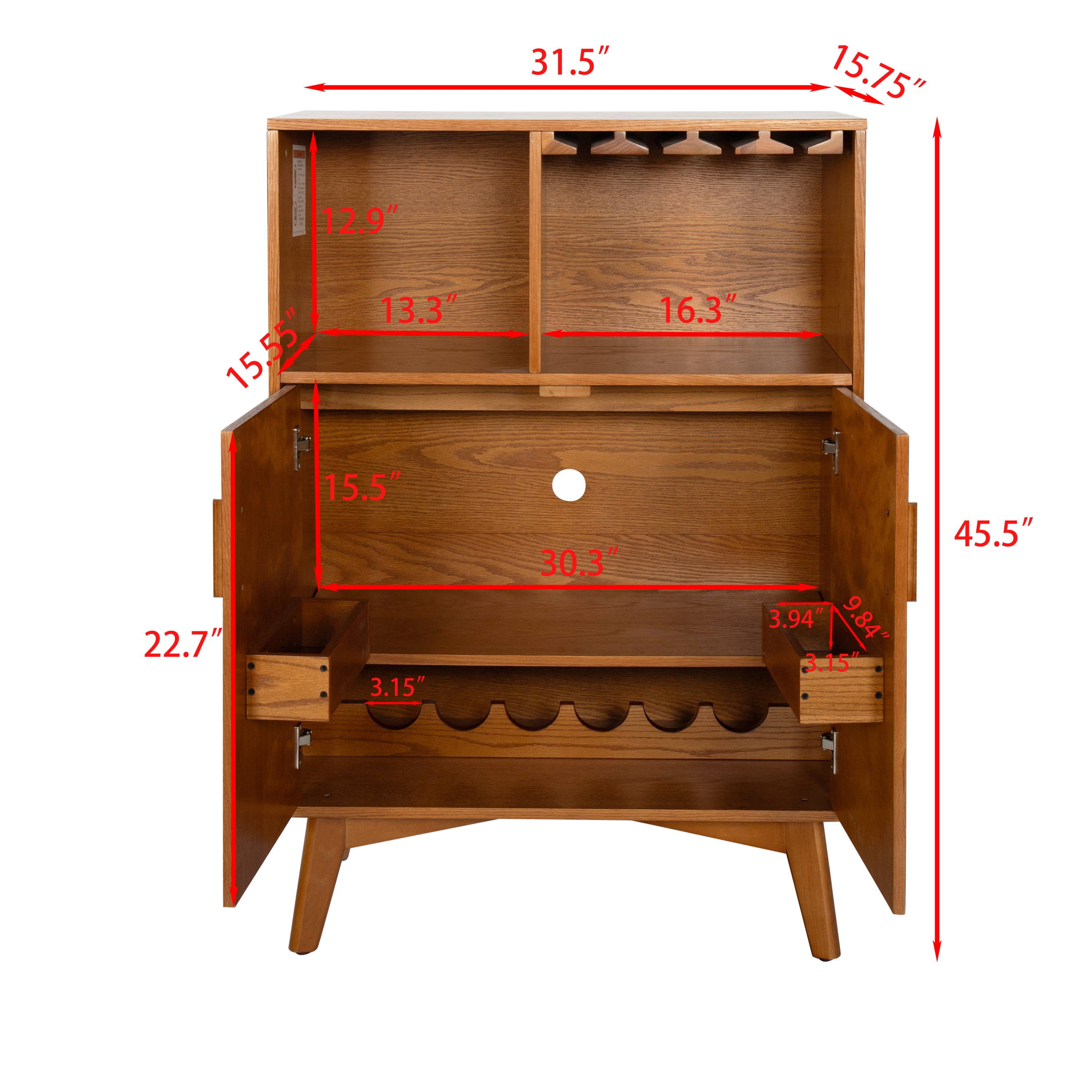 31.5" Liquor Cabinet with Wine Glass Holder & Wine Rack & Adjustable Shelf – Rustic Sideboard Buffet Cabinet, Kitchen Coffee Bar Cabinet, Wine Storage for Home Farmhouse Dining Room
