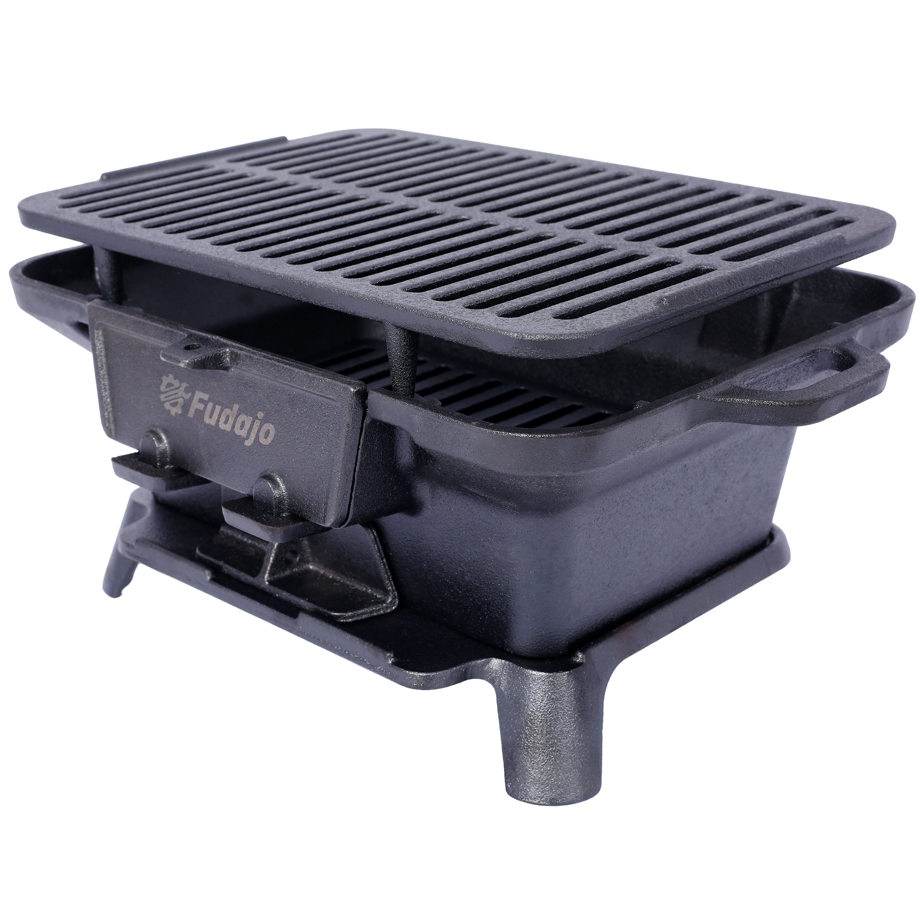 Oval Cast Iron Charcoal Grill – Portable Tabletop Hibachi Grill & Skillet, 100% Enameled Cast Iron, Small Camping Stove for Outdoor Cooking