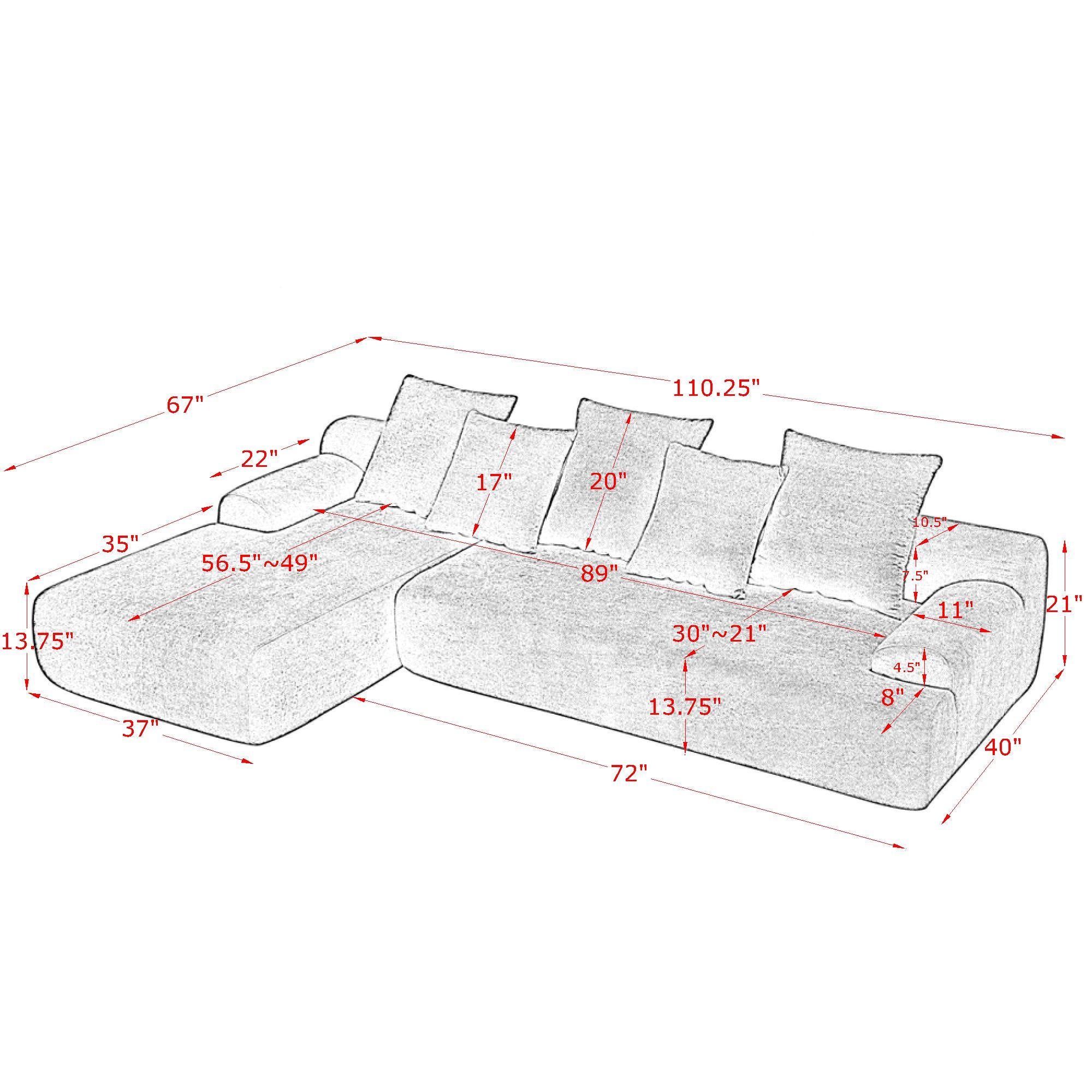 Modern L-Shape Sectional Sofa Couch – 110.25"x67", Modular Melange Velvet Sofa in Beige, Free Combination Design