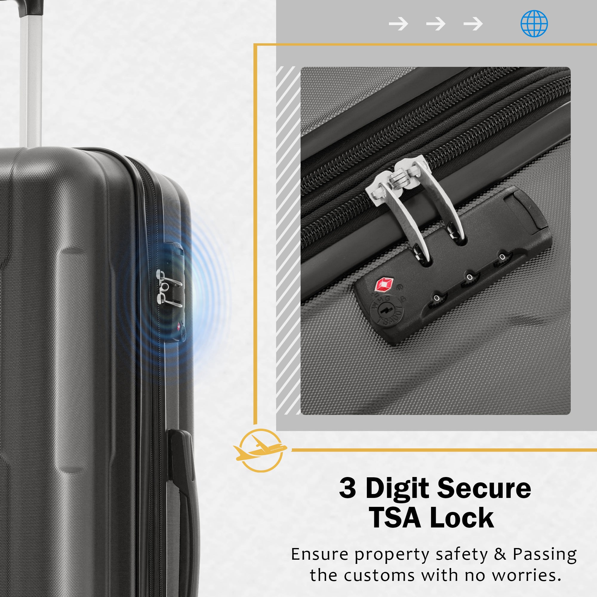 Expandable Spinner Wheels 2 Piece Luggage Set with Bags, ABS Lightweight Suitcase, TSA Lock, Dark Gray, 20inch+28inch
