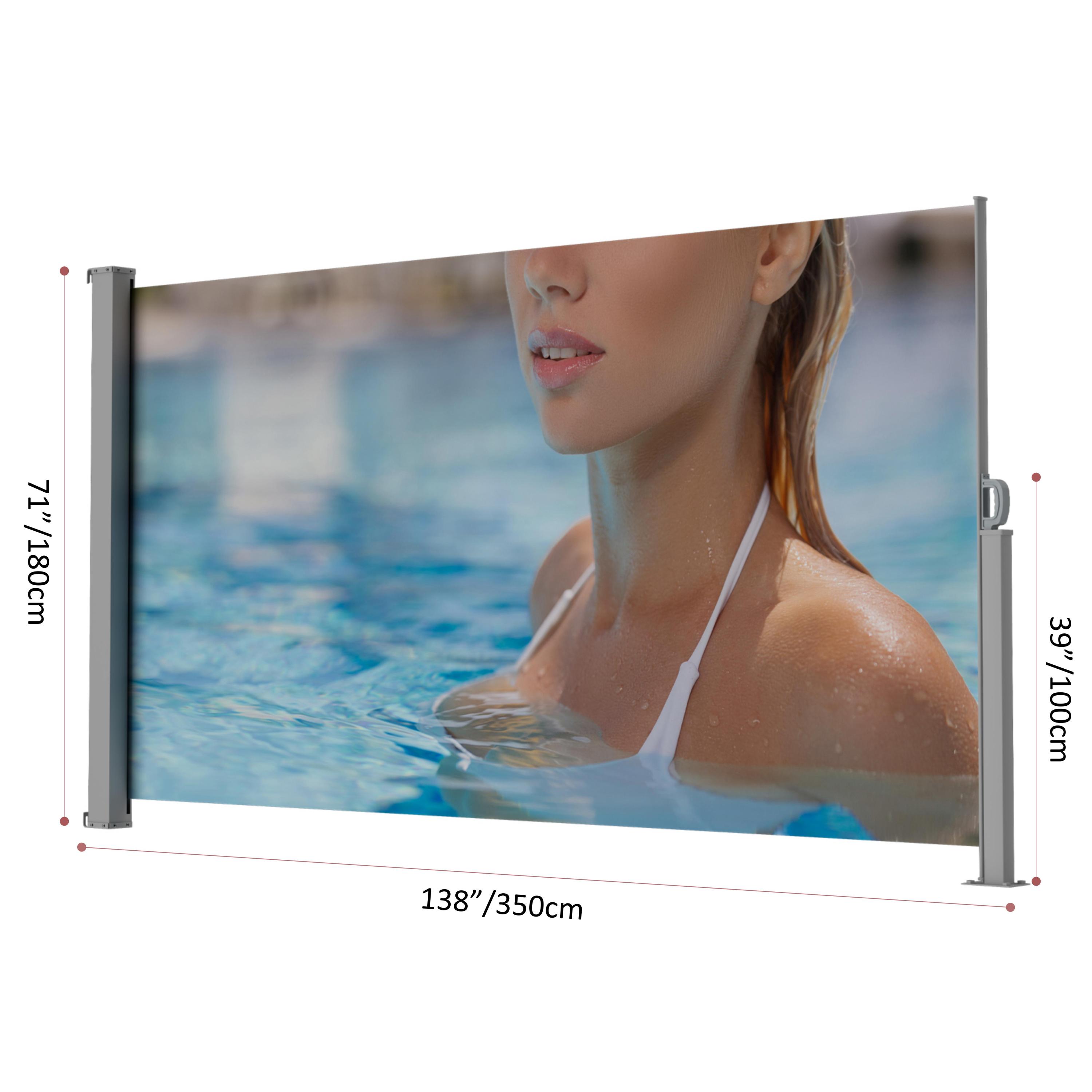 71'x138' Retractable Side Awning, Semi-transparent with UV printing,UPF50+, Ideal for blocking dust,sunshine and wind, Creating private space for garden,balcony and swimming pool.