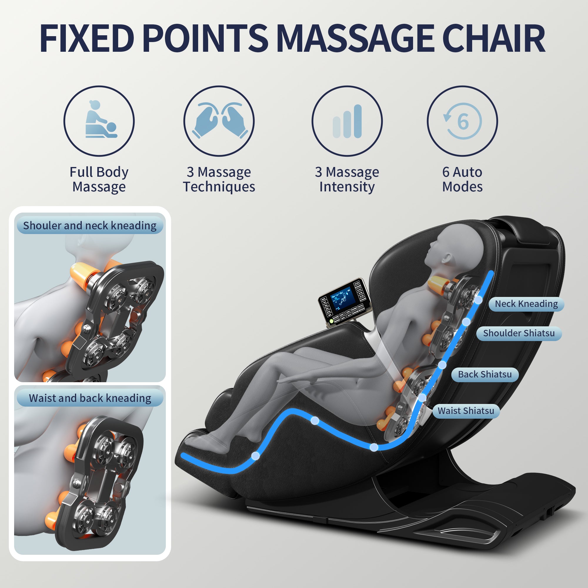 Full Body Massage Chair with Zero Gravity, Deep Tissue & Foot Massage, LCD Touch Screen, Bluetooth, Waist Heater, 8 Fixed Rollers, For 5.1-5.75ft Height (Black)