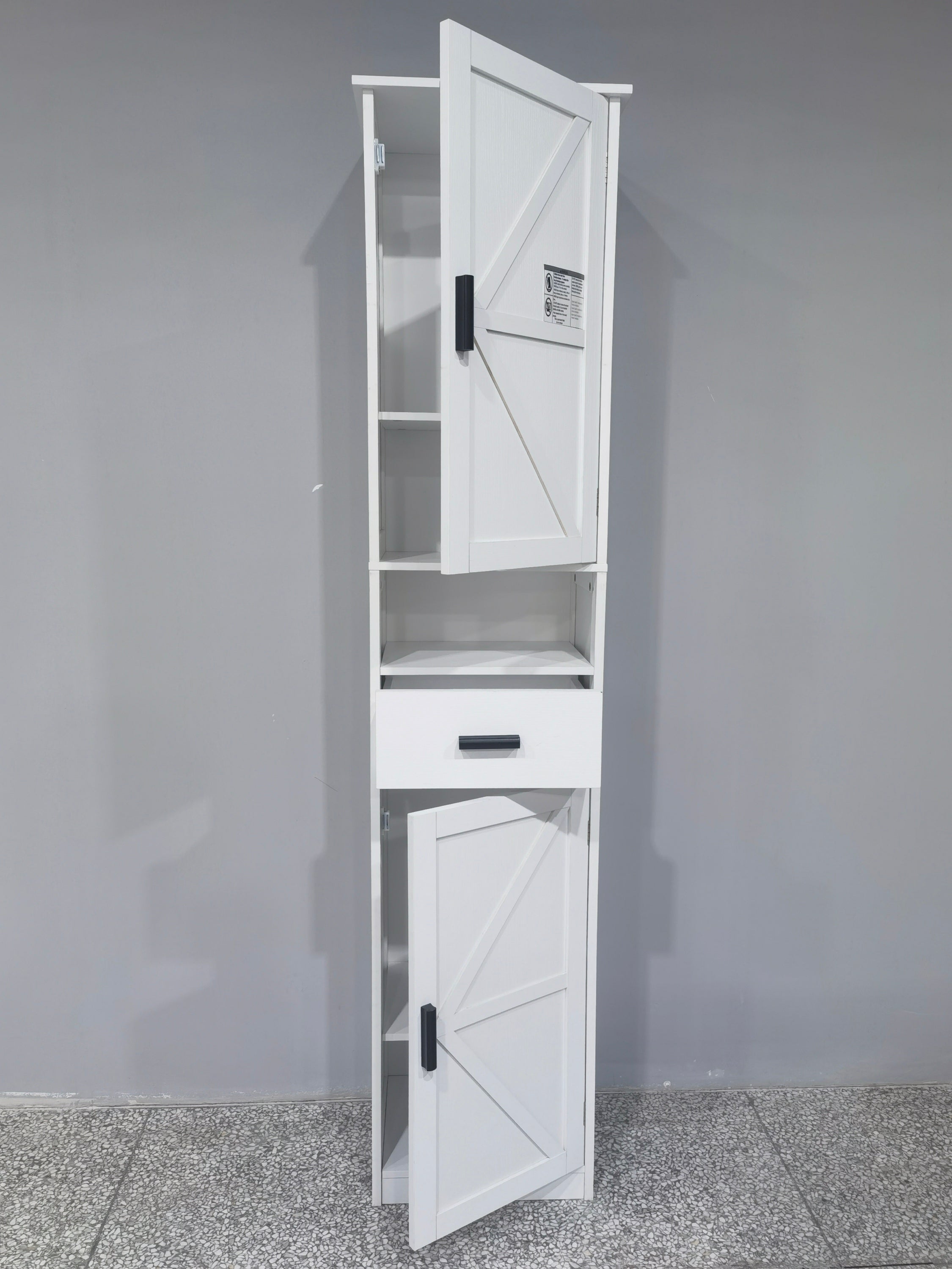 69" H Tall Bathroom Storage Cabinet with 2 Barn Doors and 1 Drawer, Narrow Storage Unit, Adjustable Shelves,Floor Cabinet for Bathroom, Living Room, Entryway,Kitchen,(White)